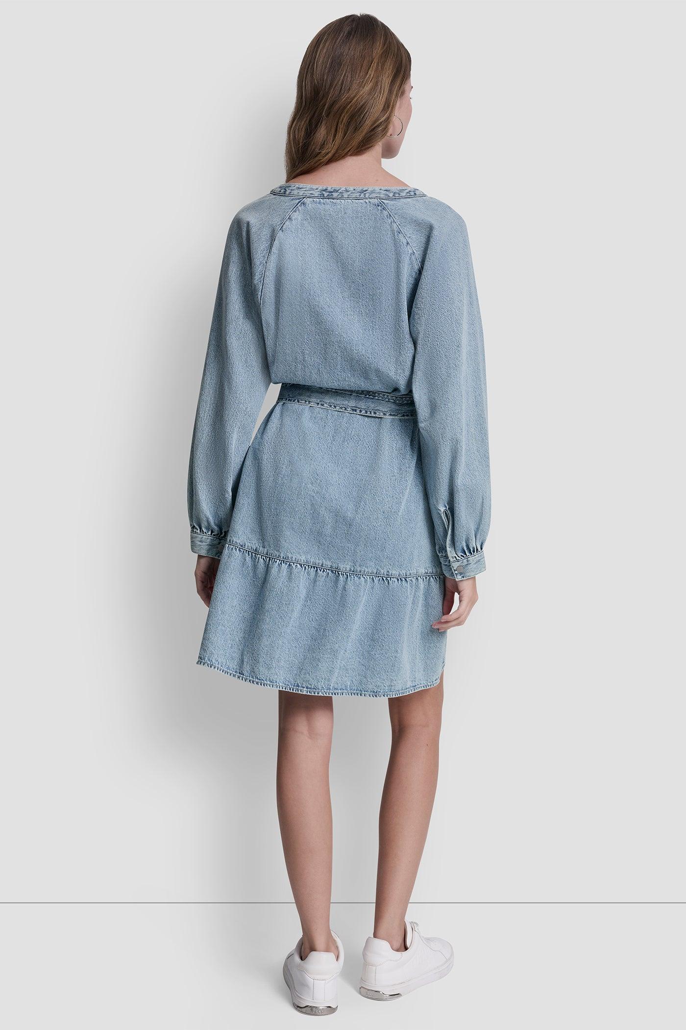 BELTED DENIM V-NECK DRESS Product Image