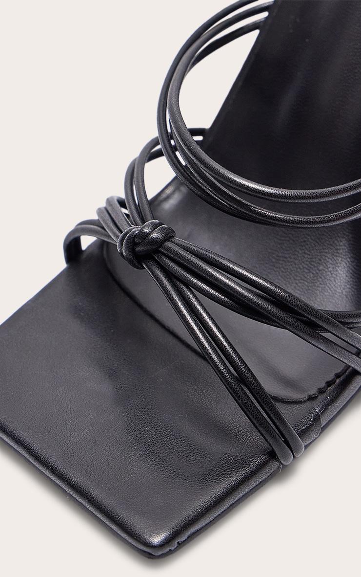Black Wide Fit Strappy Knot Square Lace Up High Heeled Sandals Product Image