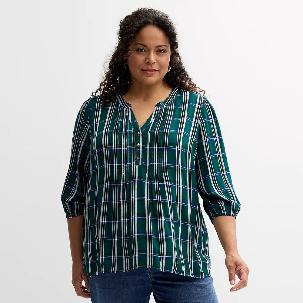 Plus Size Croft & Barrow® Plaid Pintuck Top, Women's, Size: 1XL, Festive Pink Plaid Product Image