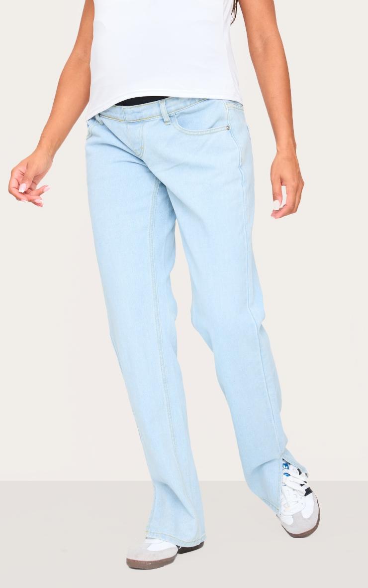 Maternity Light Blue Wash Split Hem Jeans Product Image