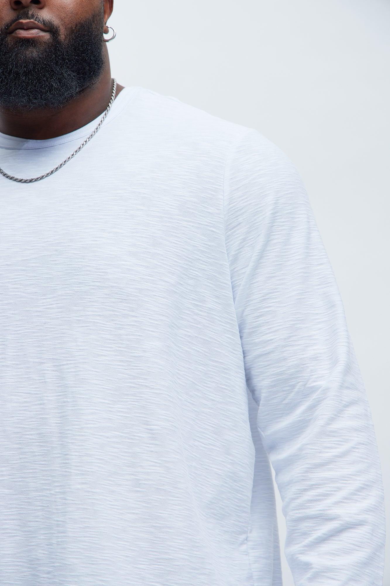 Asher Slub Texture Scallop Long Sleeve Tee - White Product Image