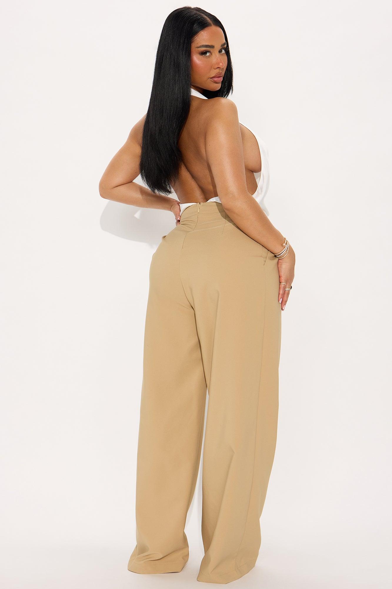 Eyes On The Prize Halter Jumpsuit - Taupe/combo Female Product Image