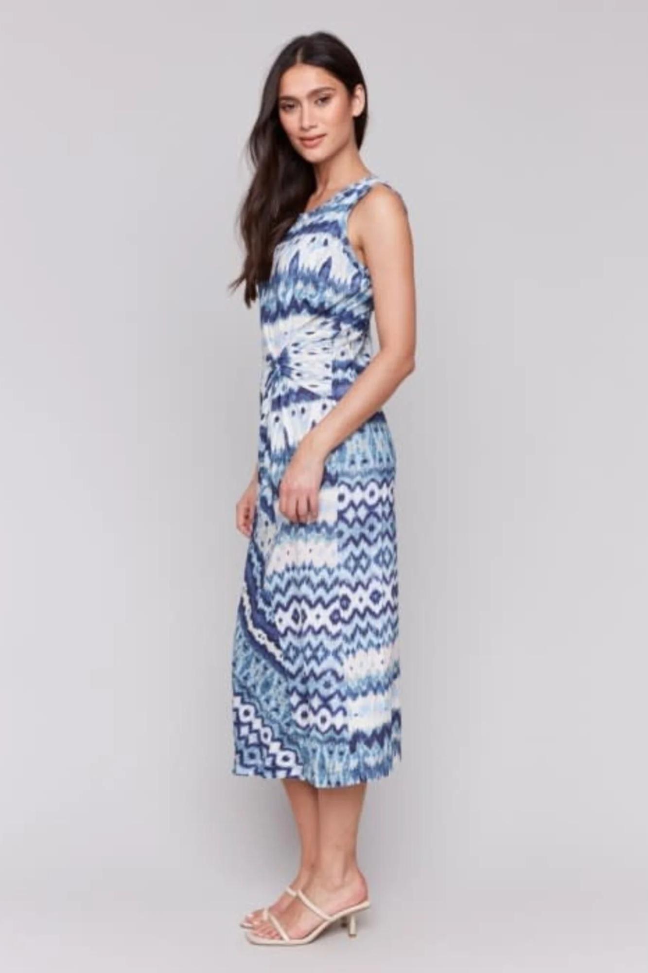 Sleeveless Round Neck Dress with Faux Knot Detail Product Image