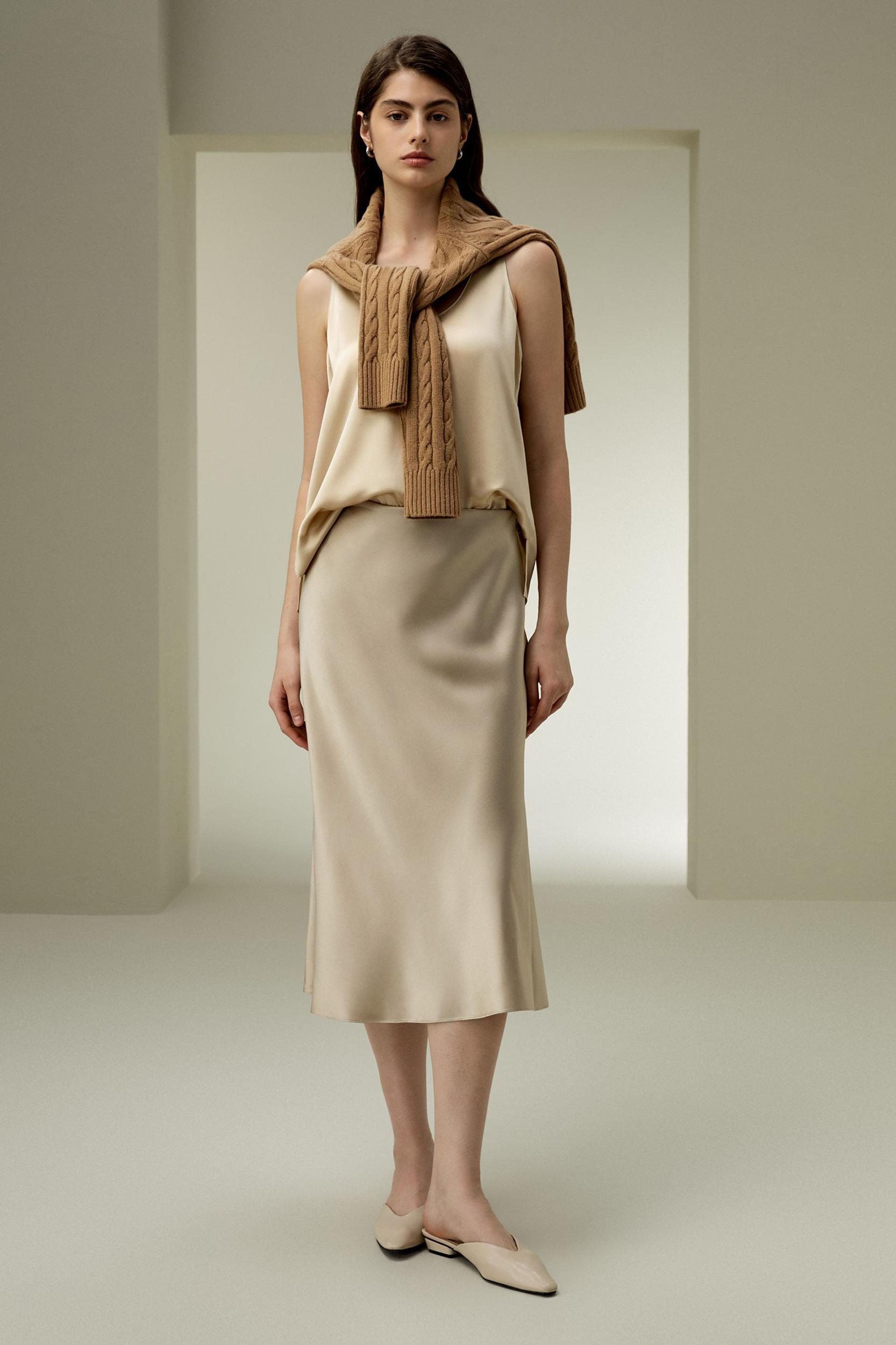 Bias-cut Silk Midi Skirt Product Image