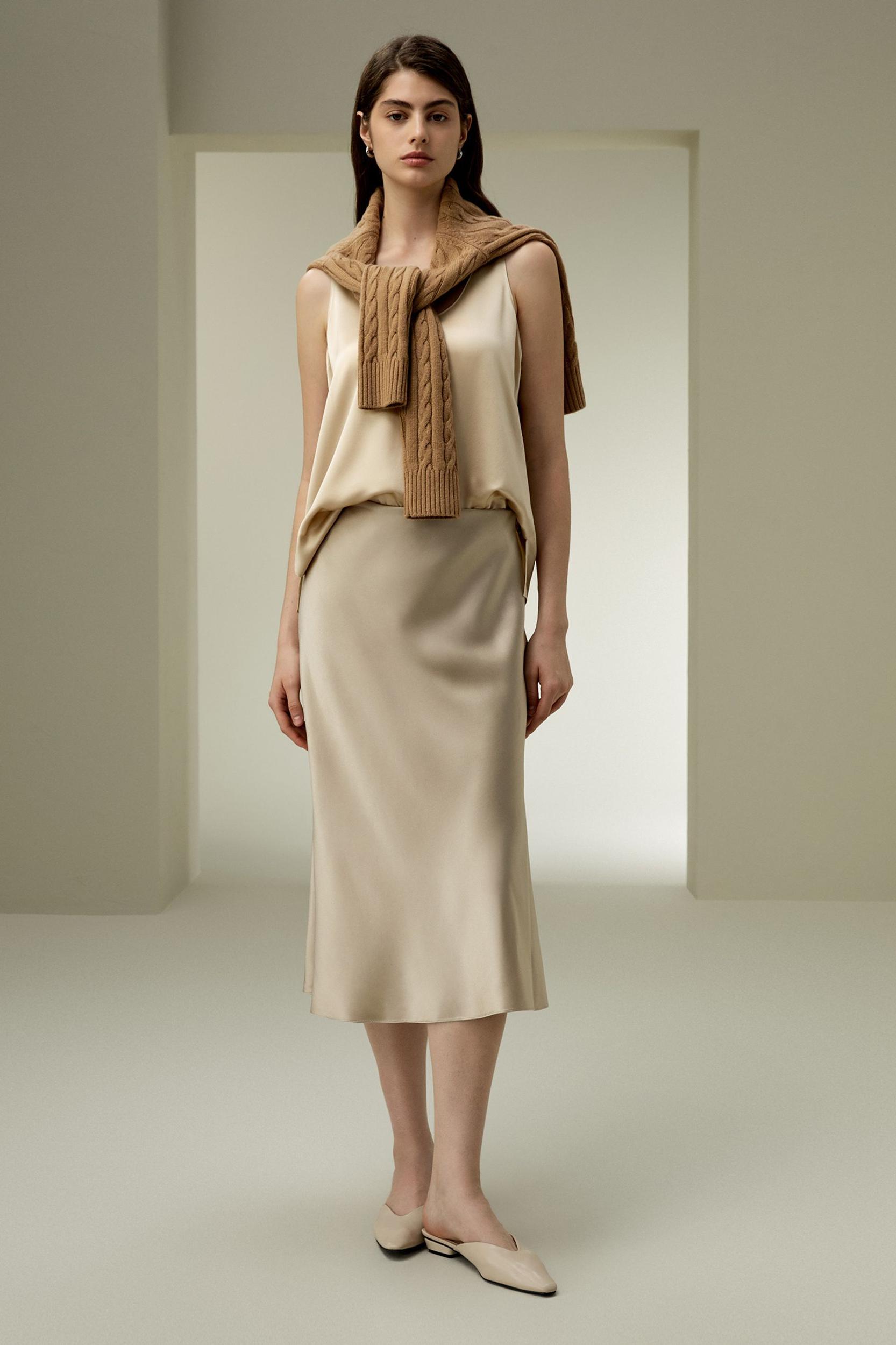 Bias-cut Silk Midi Skirt Product Image