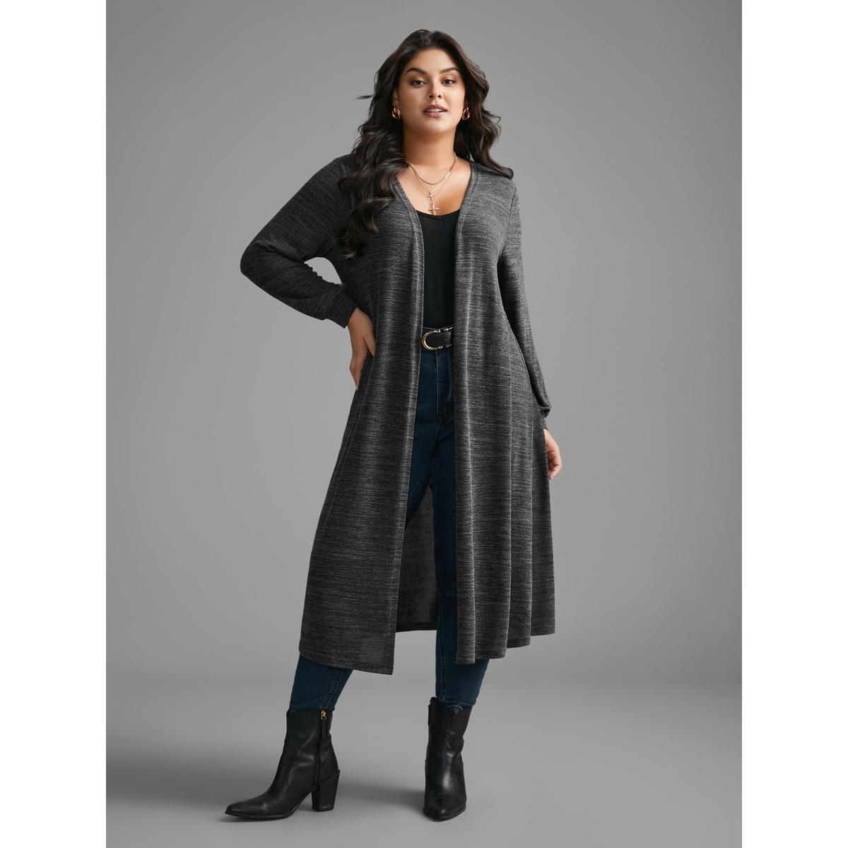 Plus Size Solid Heather Medium Stretch Knit Jacket Women DimGray Non Loose Everyday Jackets BloomChic 14-16/1X Product Image