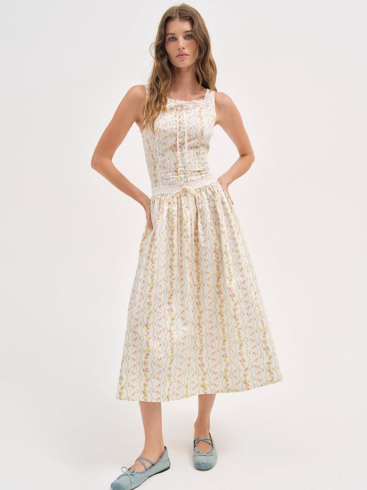 Brigitta Floral Midi Dress — Ivory Product Image