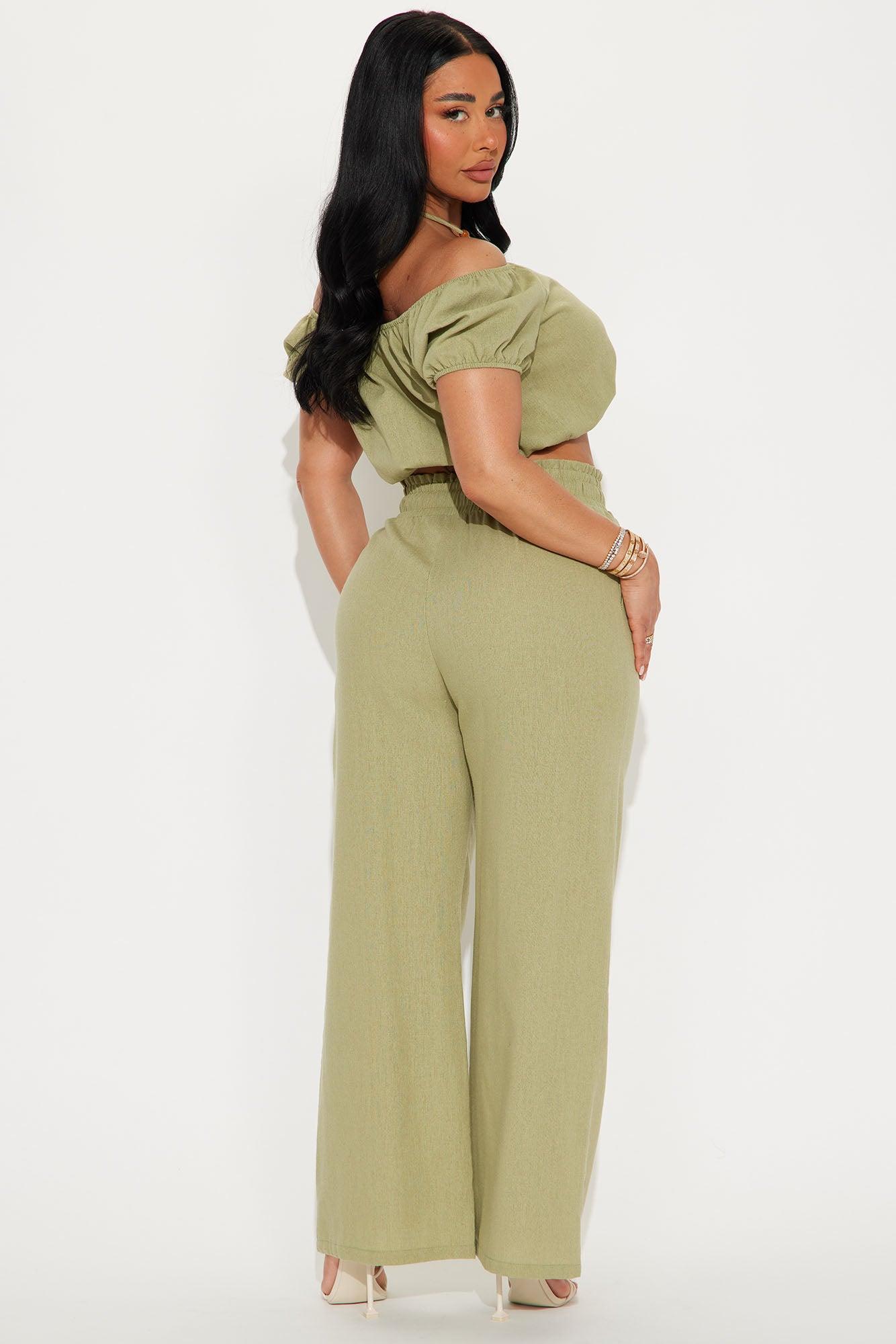 Summer Bliss Wide Leg Pant Set - Olive Product Image