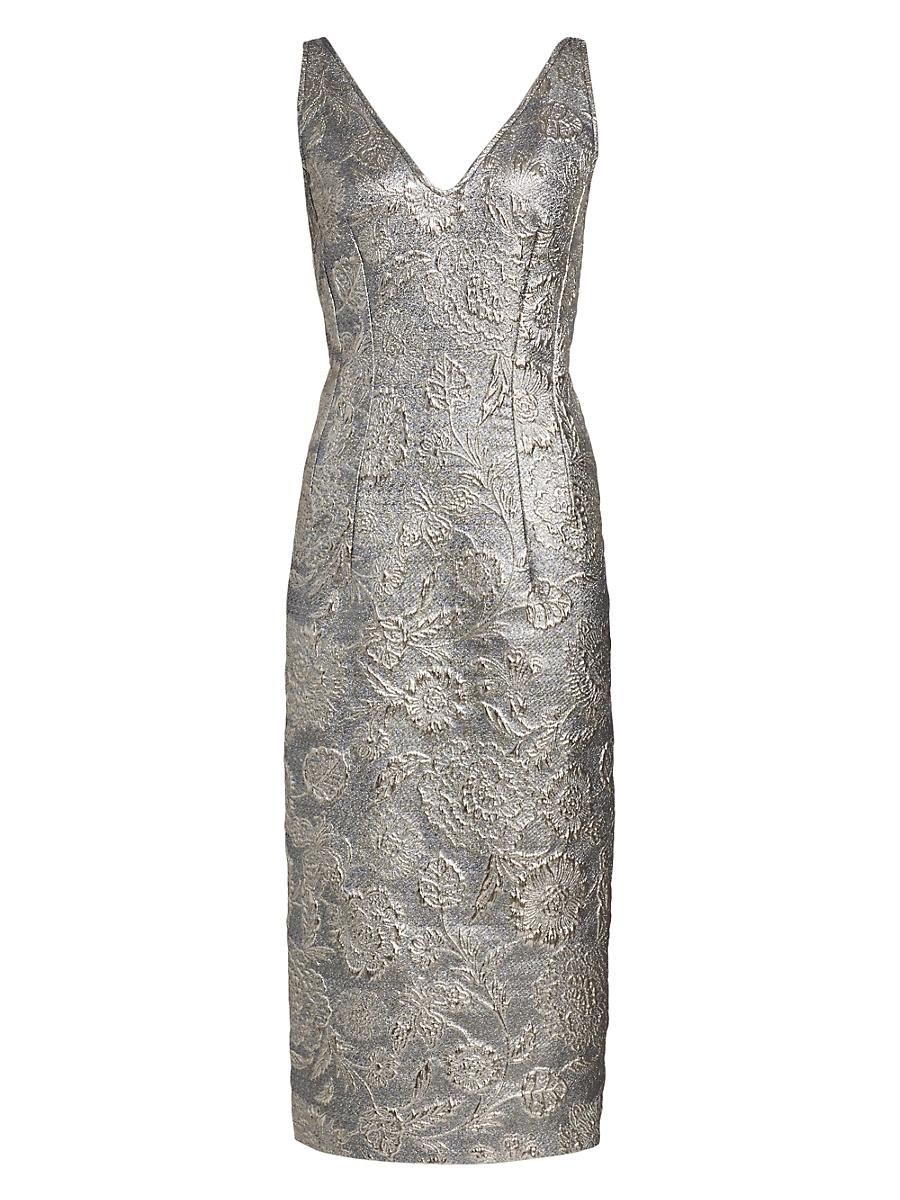 Womens Brocade V-Neck Cocktail Dress Product Image