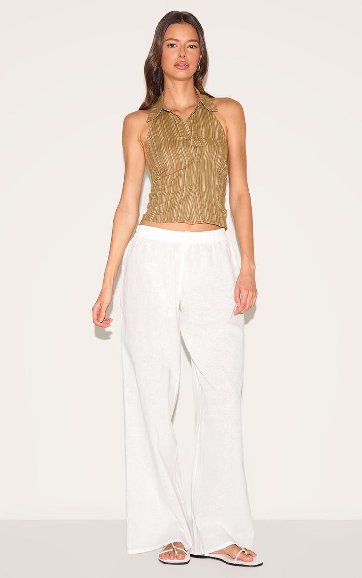 Green Lightweight Woven Striped Tie Back Halterneck Top Product Image