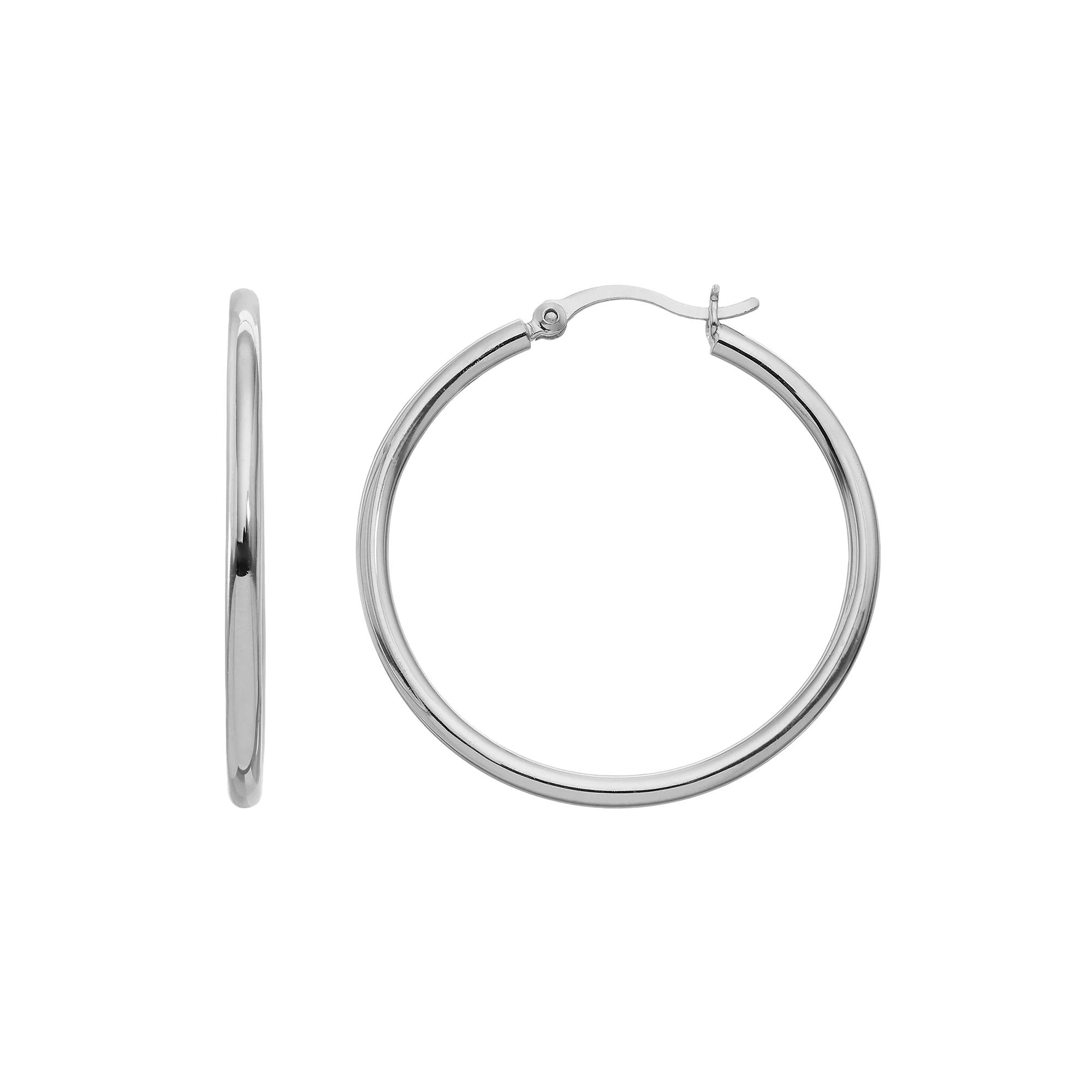 Sterling Silver Hoop Earrings, Women's, White Over Silver Product Image