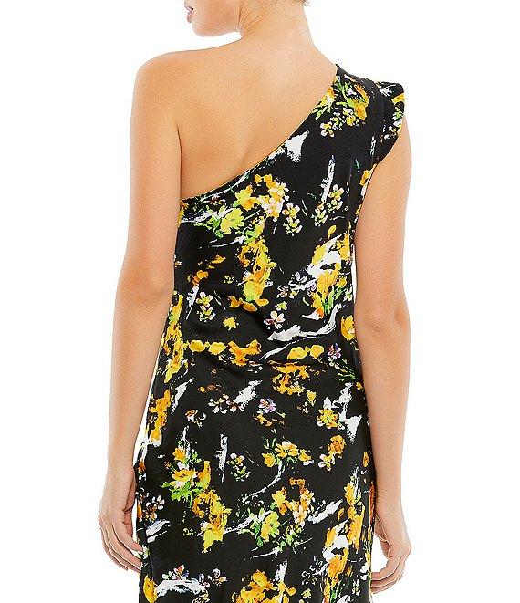 Mac Duggal Asymmetrical One Shoulder Sleeveless Floral Print Midi Dress Product Image