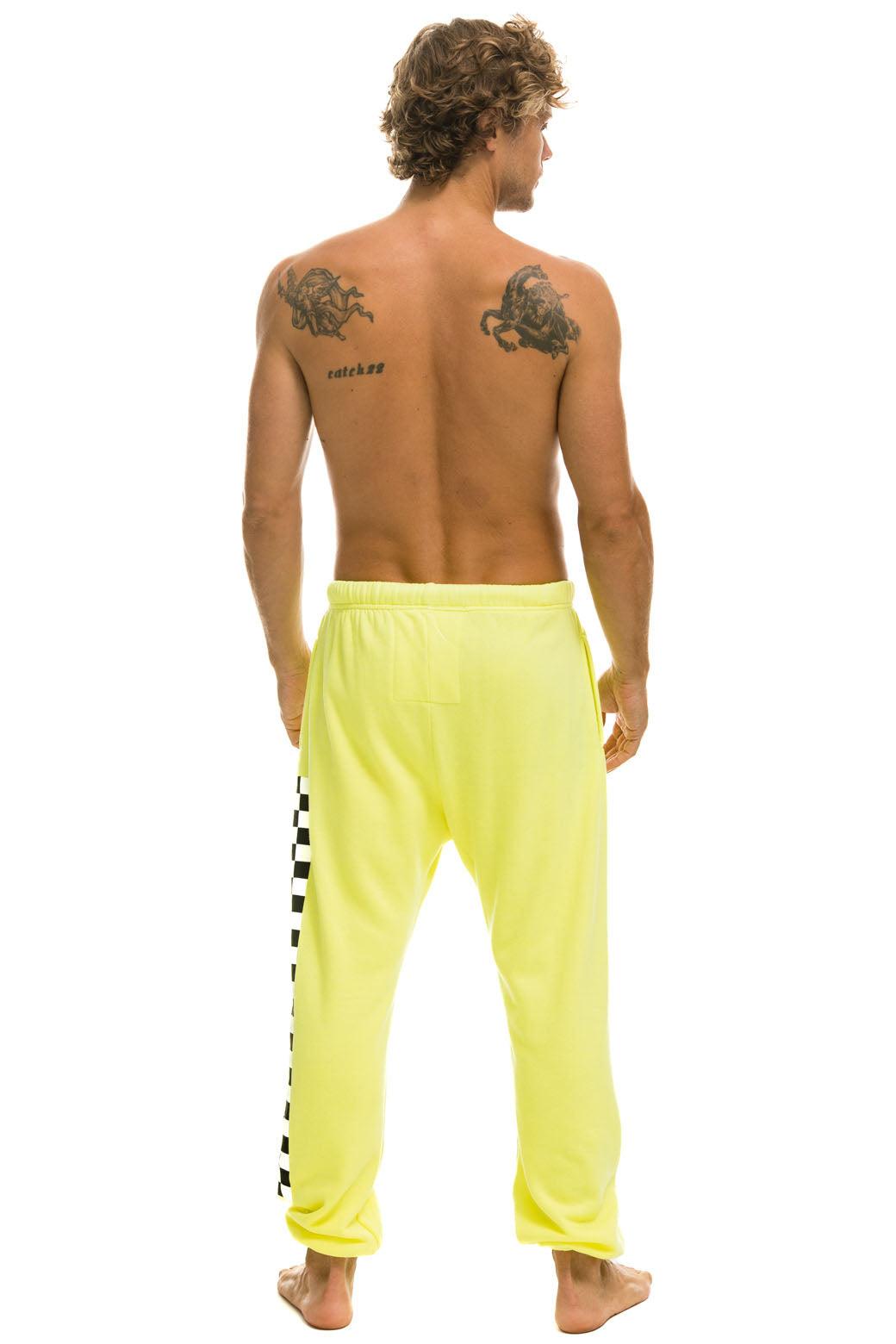 CHECK LEG SWEATPANTS - NEON YELLOW Male Product Image