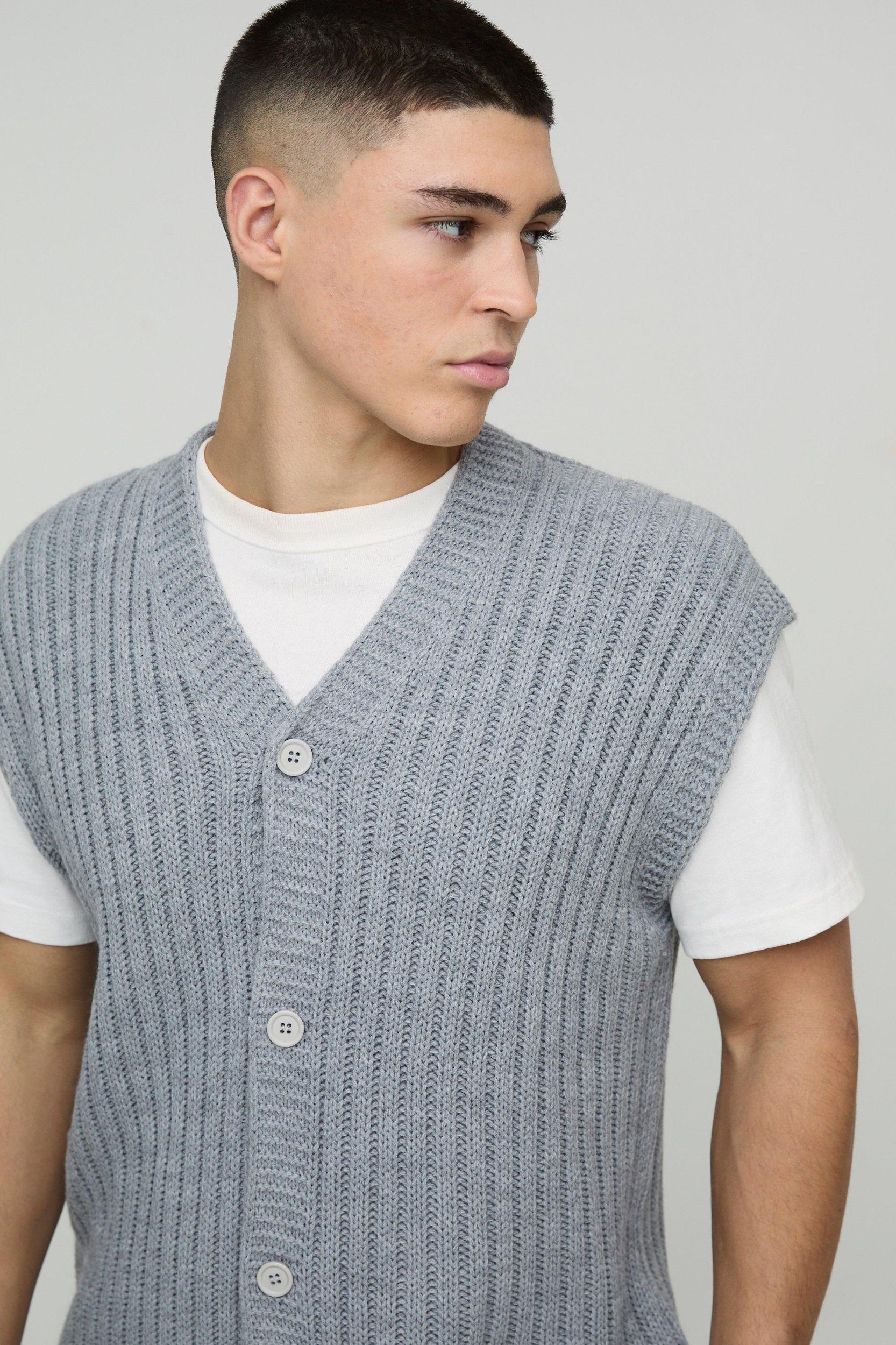Oversized V Neck Ribbed Knitted Undershirt | boohooMAN USA Product Image