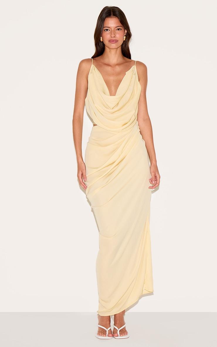 Butter Yellow Chiffon Drape Cut Out Midaxi Dress Product Image