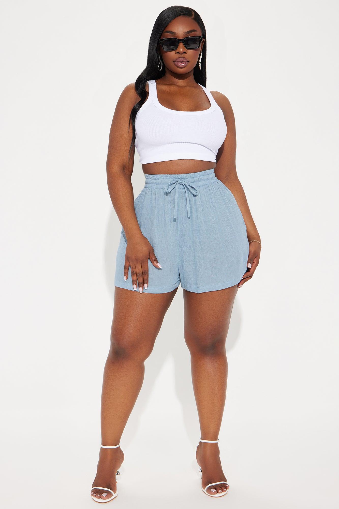 Breezy Paradise Linen Cover Up Shorts - Blue Product Image