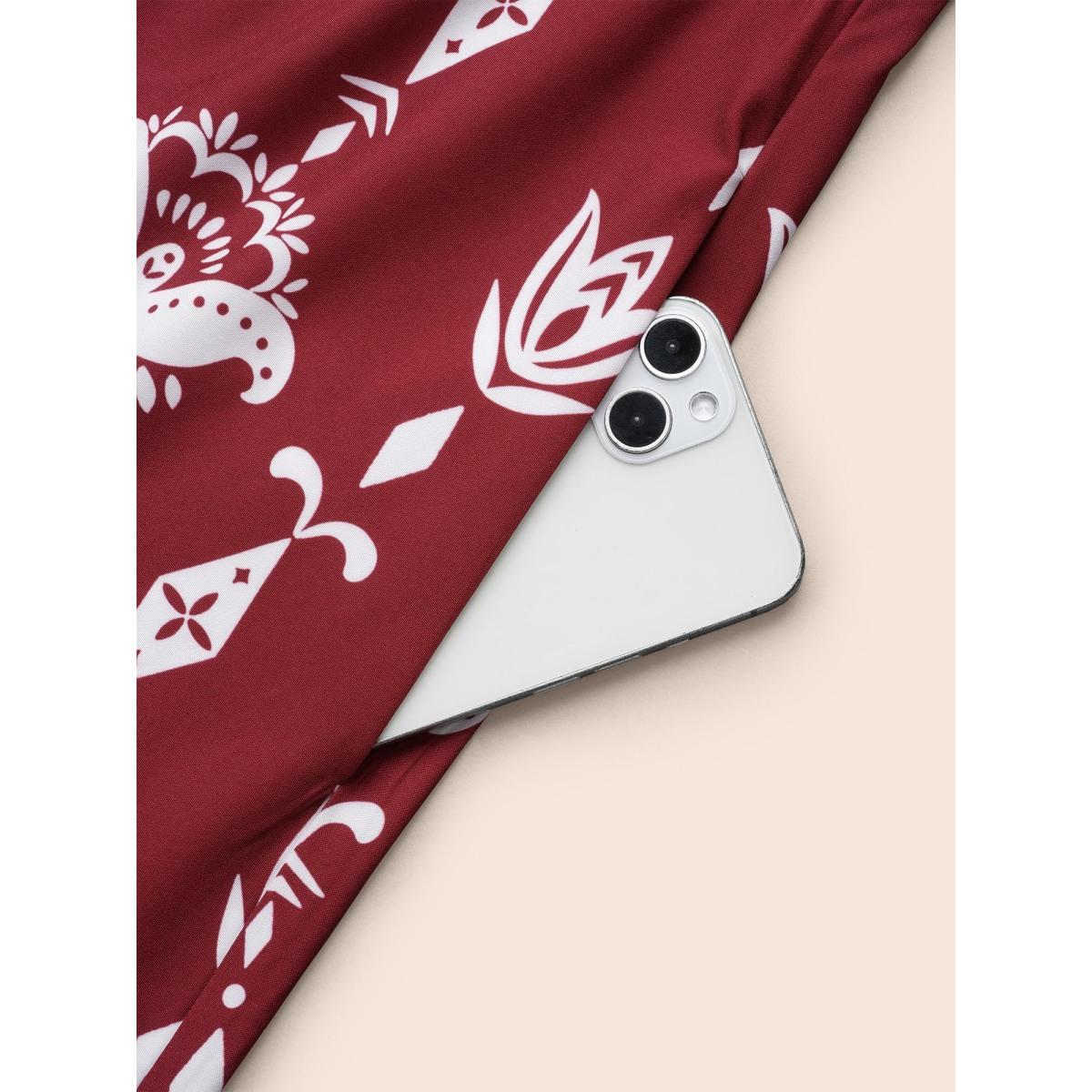 Plus Size Boho Print Stretchy-Waist Ruffled Midi Dress Russet Women Resort Shirred Round Neck Cap Sleeve Curvy BloomChic 26/4X Product Image