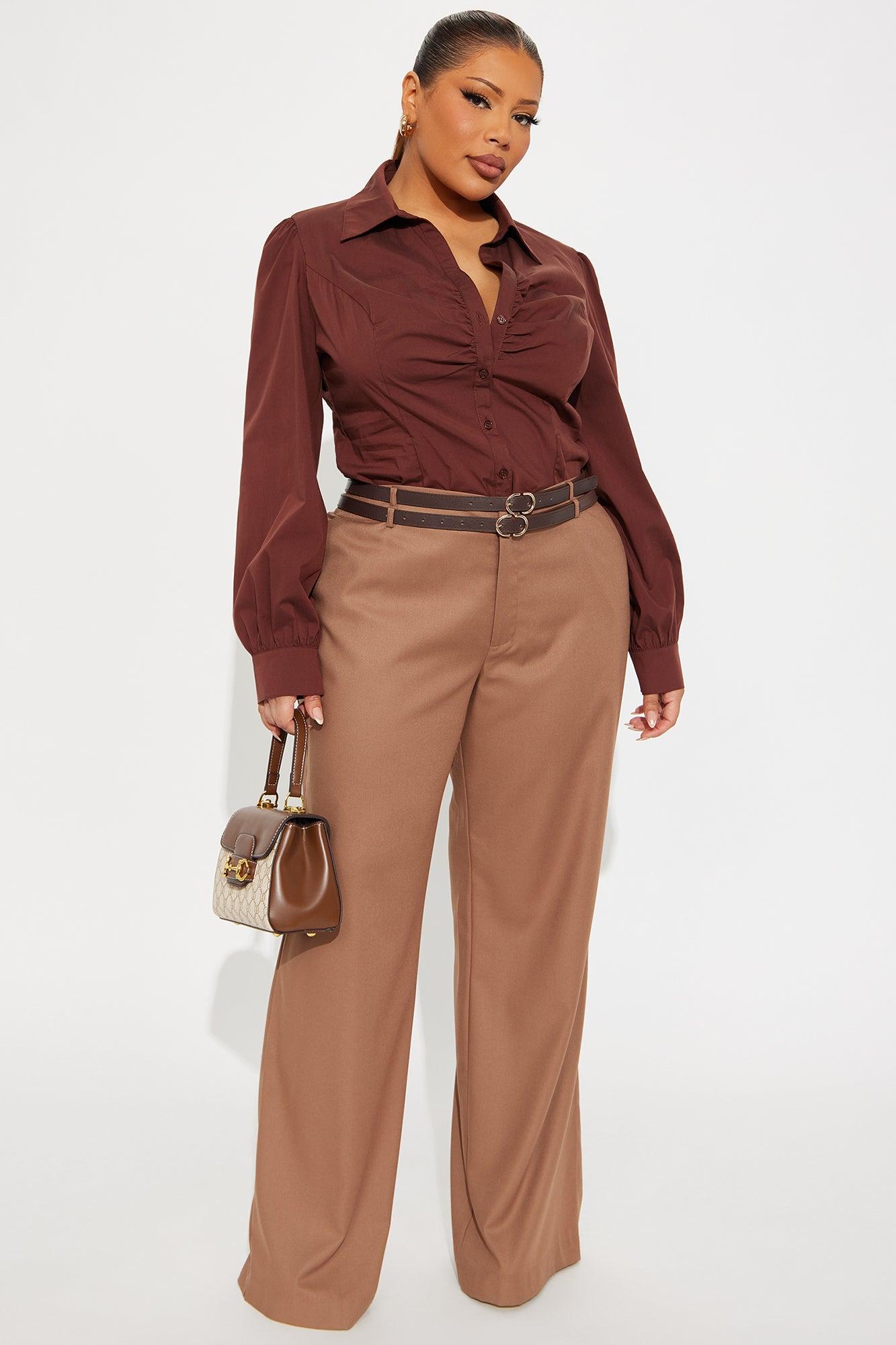 Cashin' Out Poplin Bodysuit - Chocolate Female Product Image