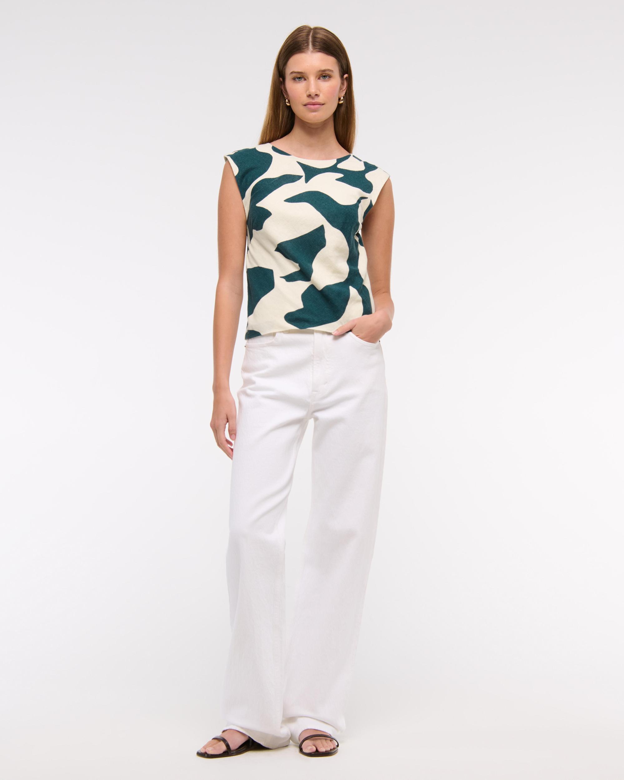 Linen-Blend Skimming Shell Top Product Image