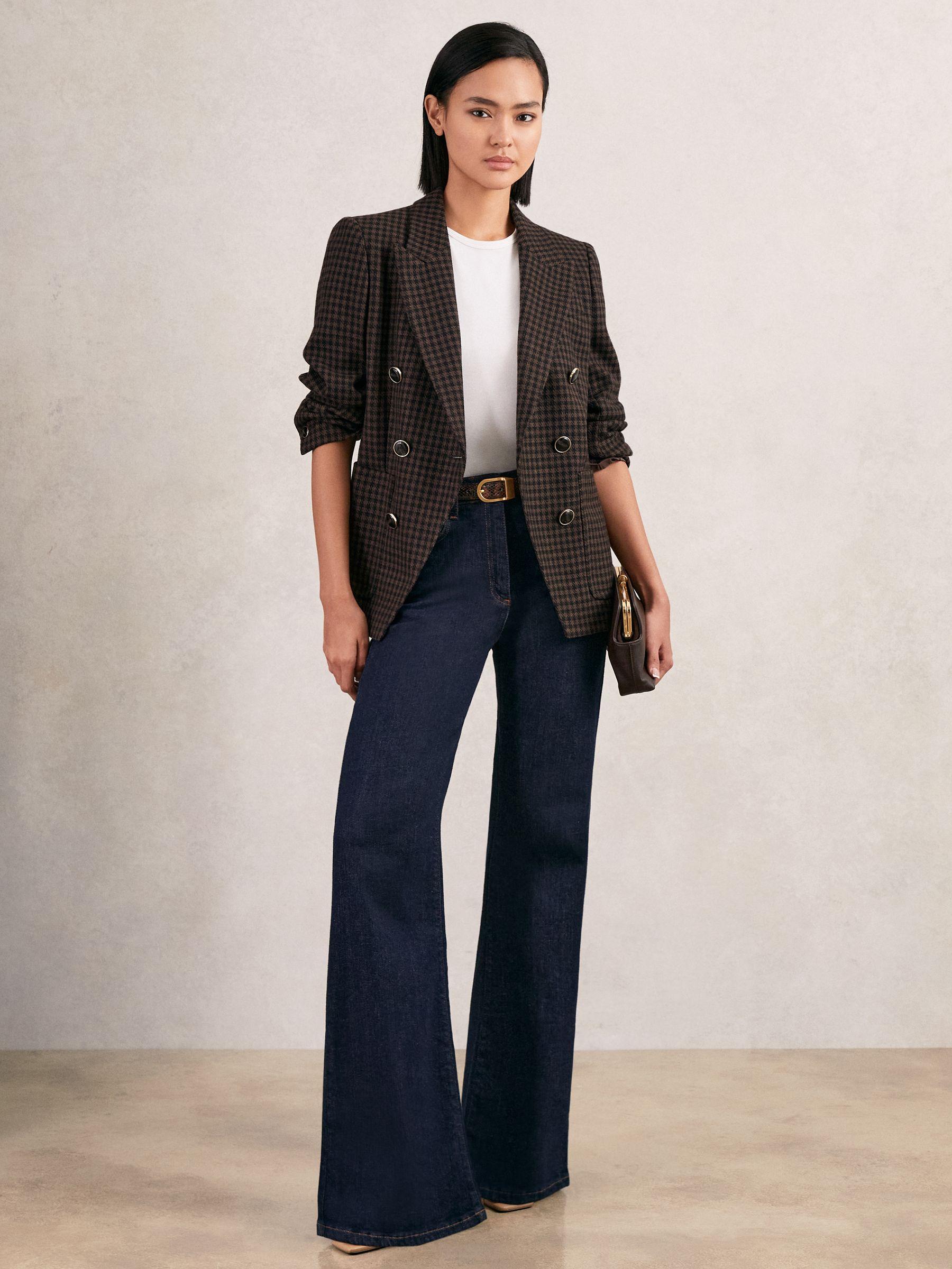 Wool-Blend Double-Breasted Check Blazer in Brown Check Product Image