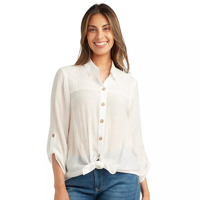 Womens AB Studio Button-Down Crochet Yoke Tunic Product Image