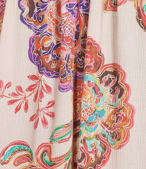 Democracy Woven Floral Paisley Split V-Neck Elbow Sleeve Button Front Top Product Image