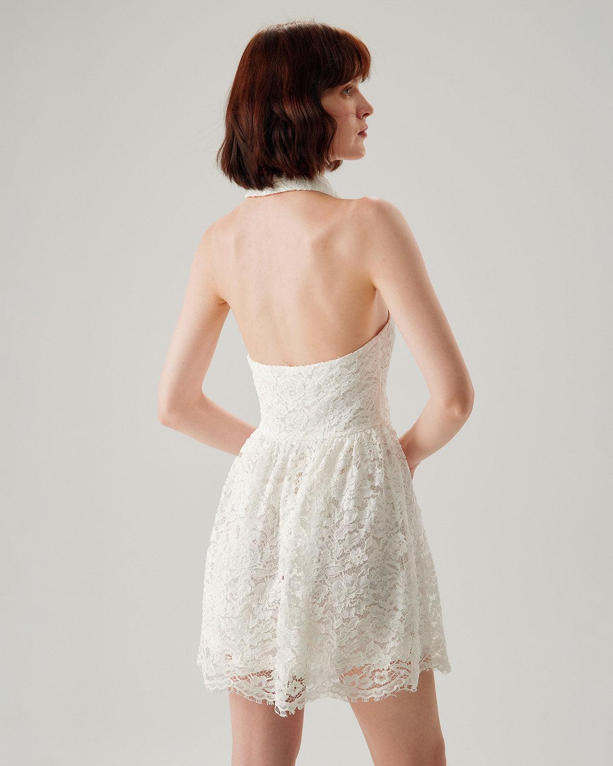 White Lace Collared Sleeveless Mini Dress Product Image