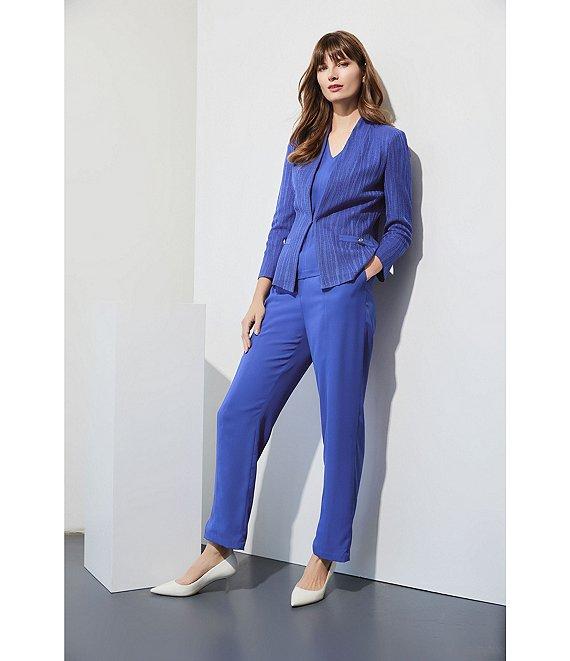 Ming Wang Textured Wave Knit V-Neck 3/4 Sleeve Jacket Product Image