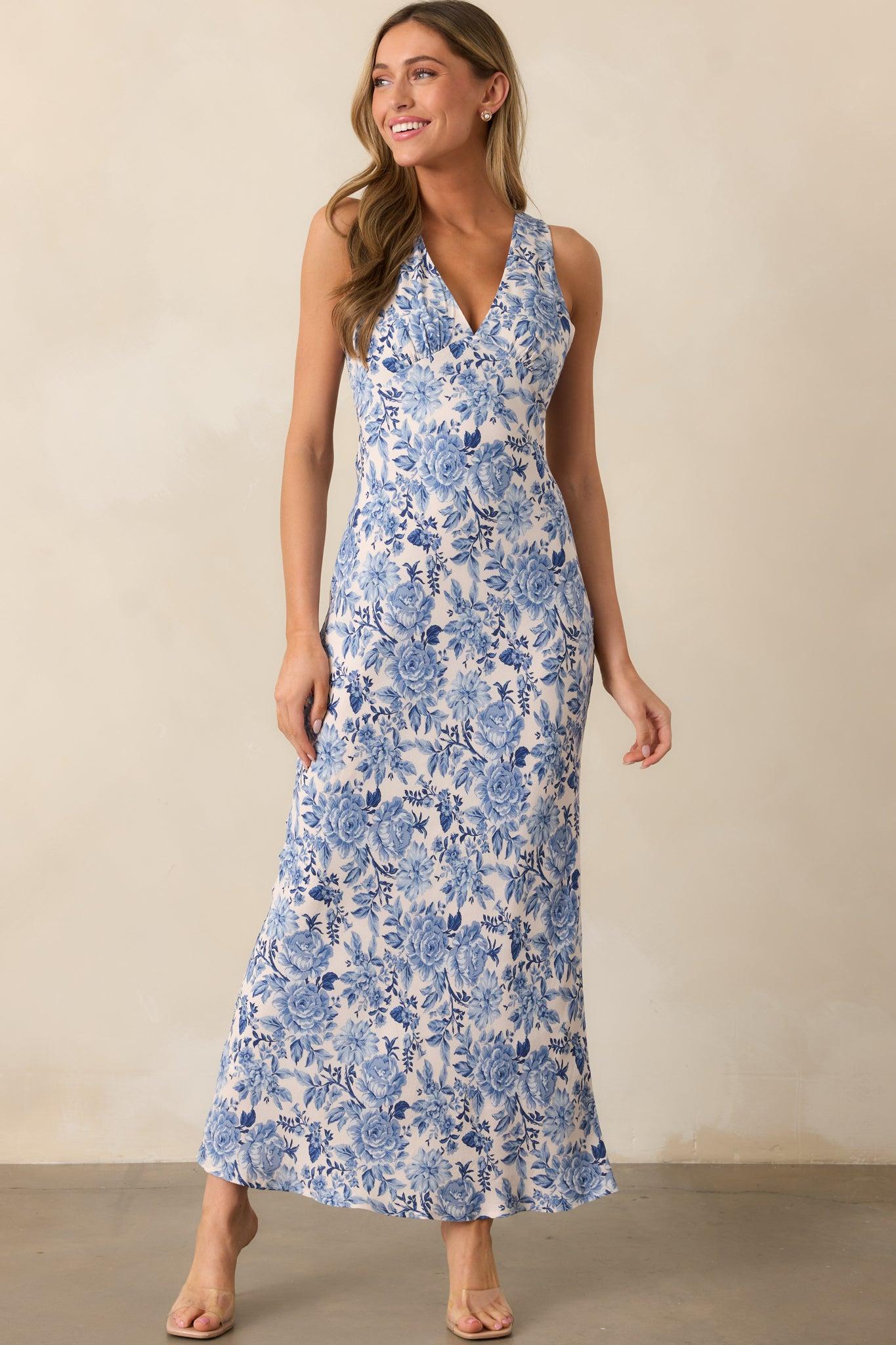 Catching Dreams Blue Floral Maxi Dress Product Image