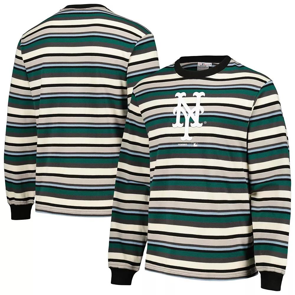 Men's PLEASURES Cream/Green New York Mets Ballpark Long Sleeve T-Shirt, Size: Small, Beige Product Image