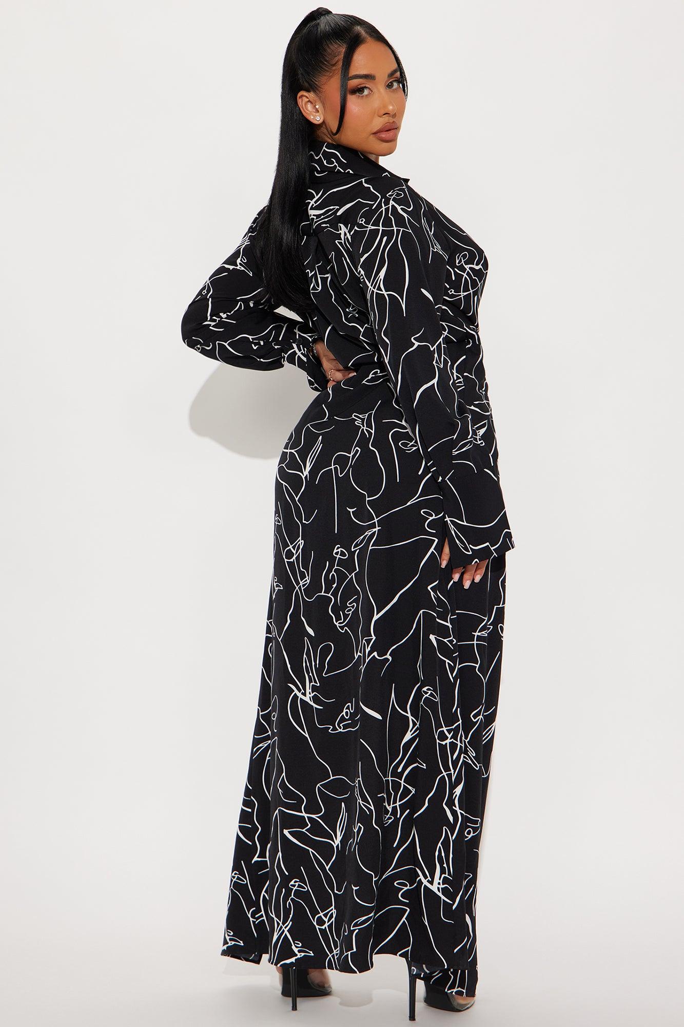 Juliet Long Sleeve Maxi Dress - Black/White Product Image