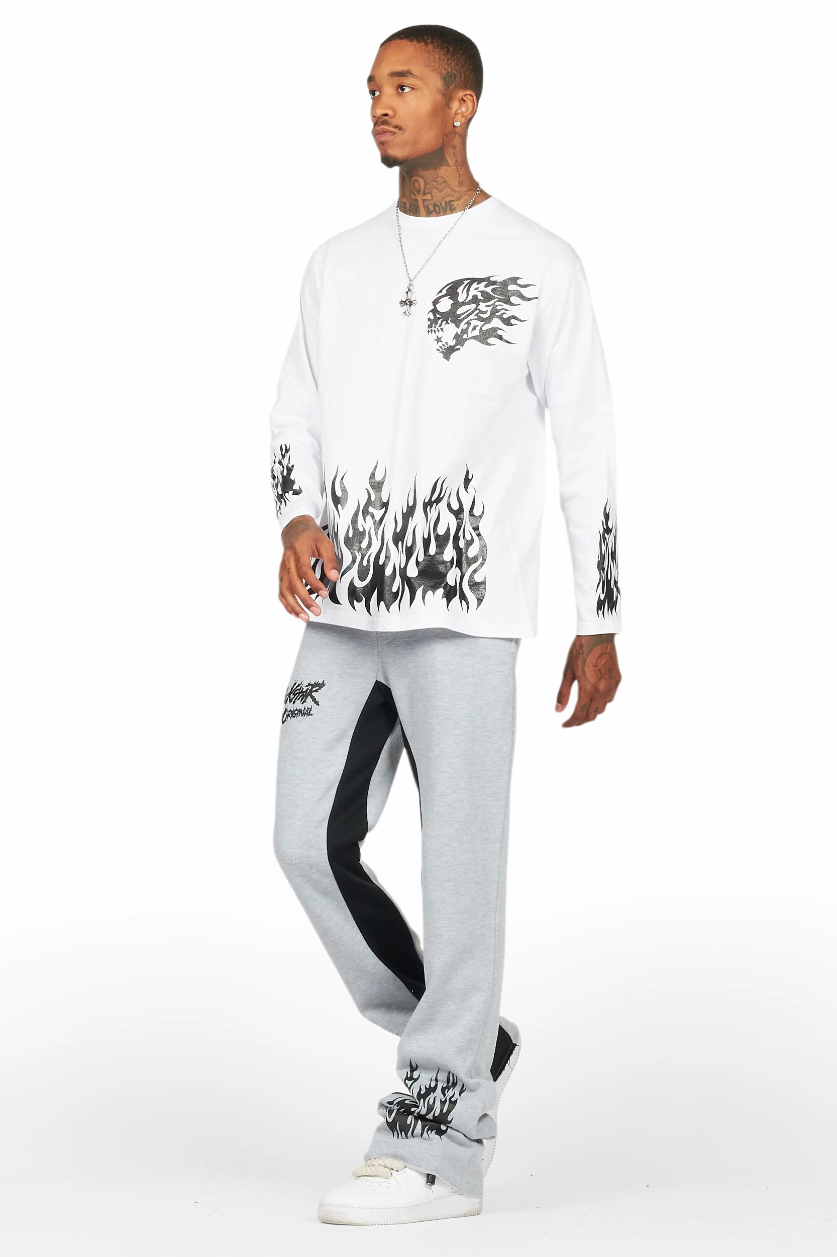 Bubble White/Grey Long Sleeve T-Shirt/Baggy Pant Set Male Product Image