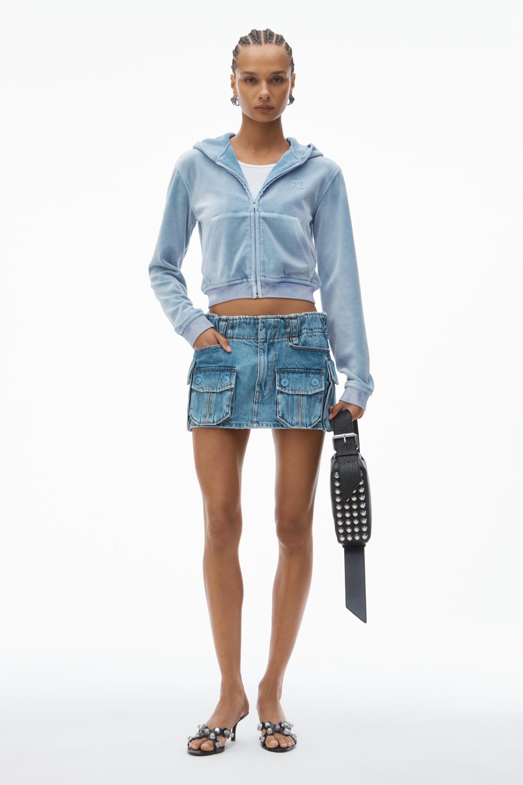 Shrunken Zip-up Hoodie In Crushed Velour Product Image