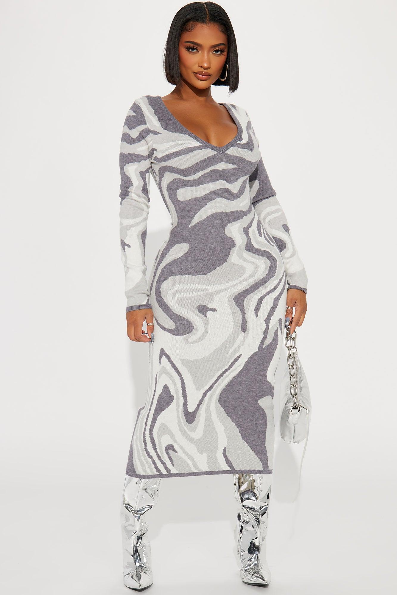 Shayla Sweater Midi Dress - Charcoal/combo Product Image