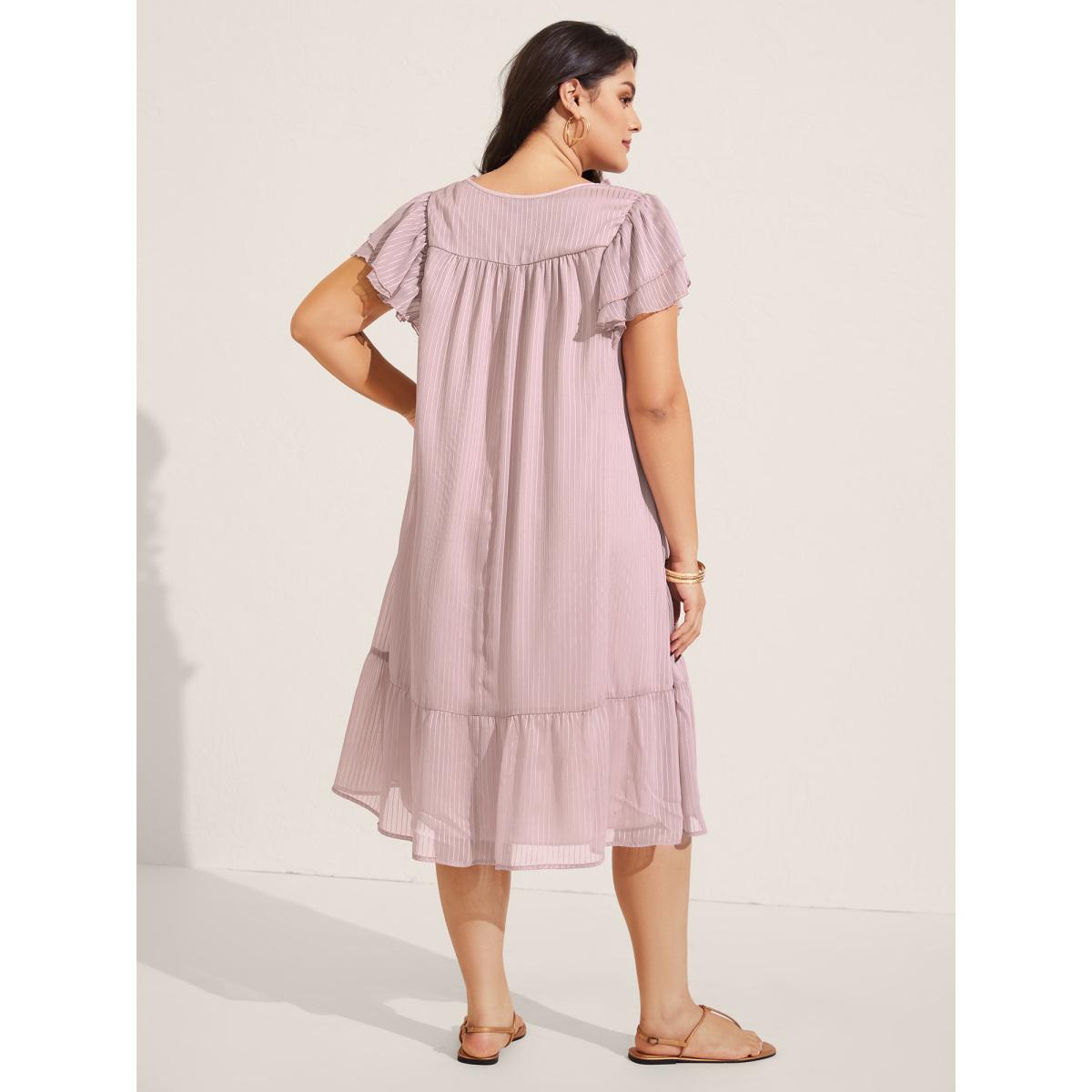 Plus Size Sheer Textured Layered Ruffled Sleeve Midi Dress Nudepink Women V-neck Cap Sleeve Curvy BloomChic 30/6X Product Image