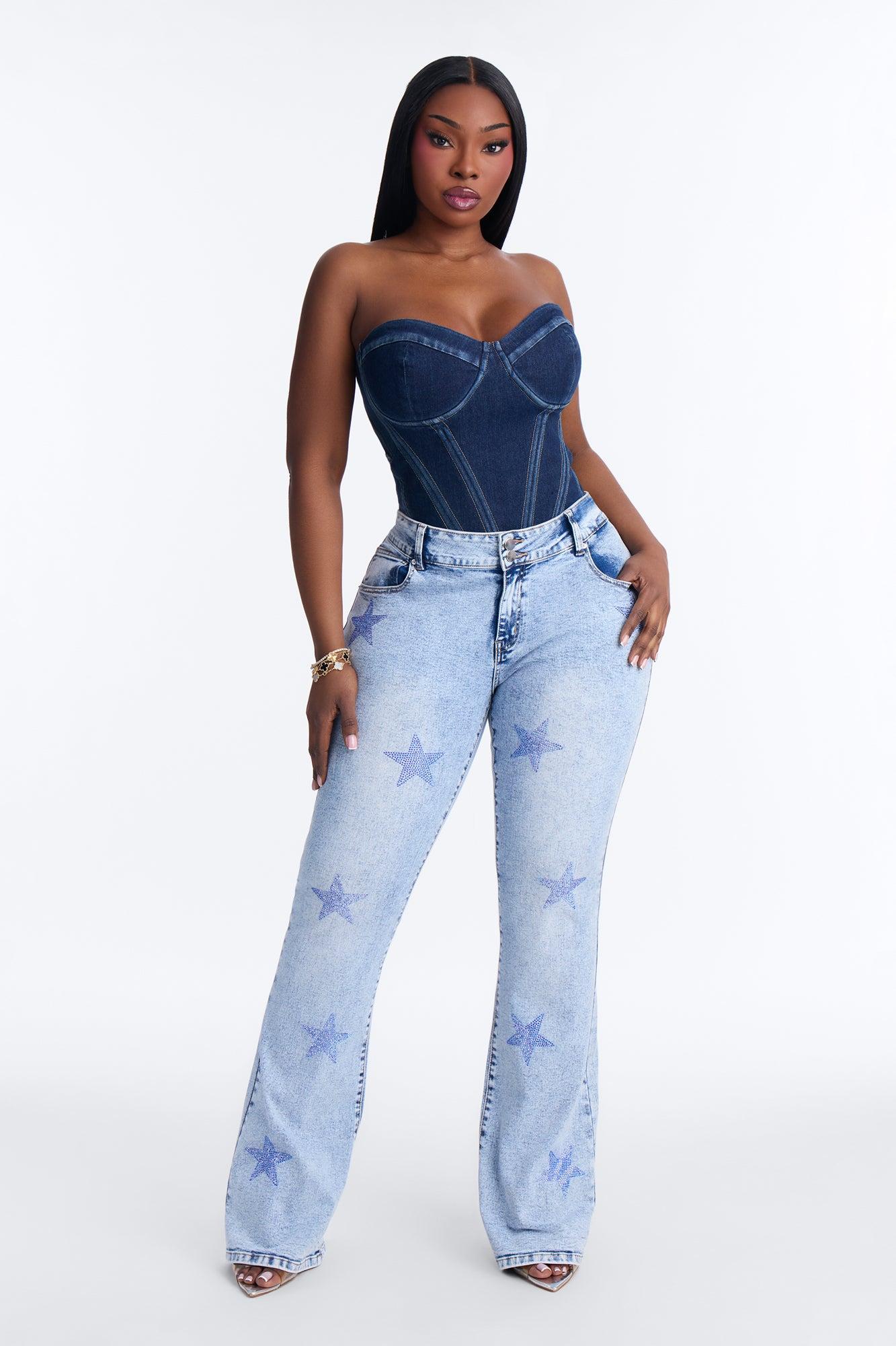 Stars Align Low Rise Embellished Bootcut Jeans - Light Wash Female Product Image