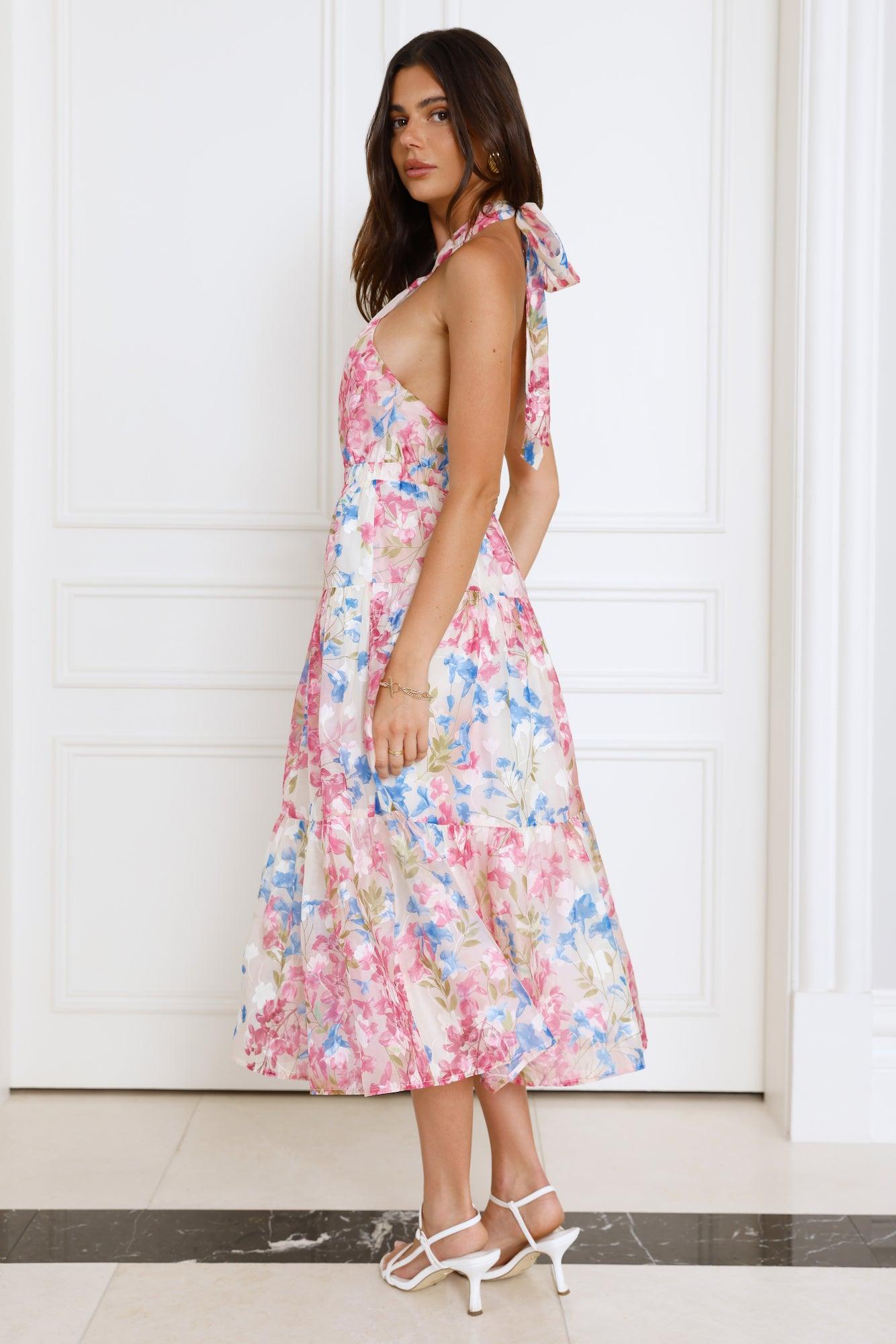 Blossom Mystique Halter Midi Dress Pink Product Image