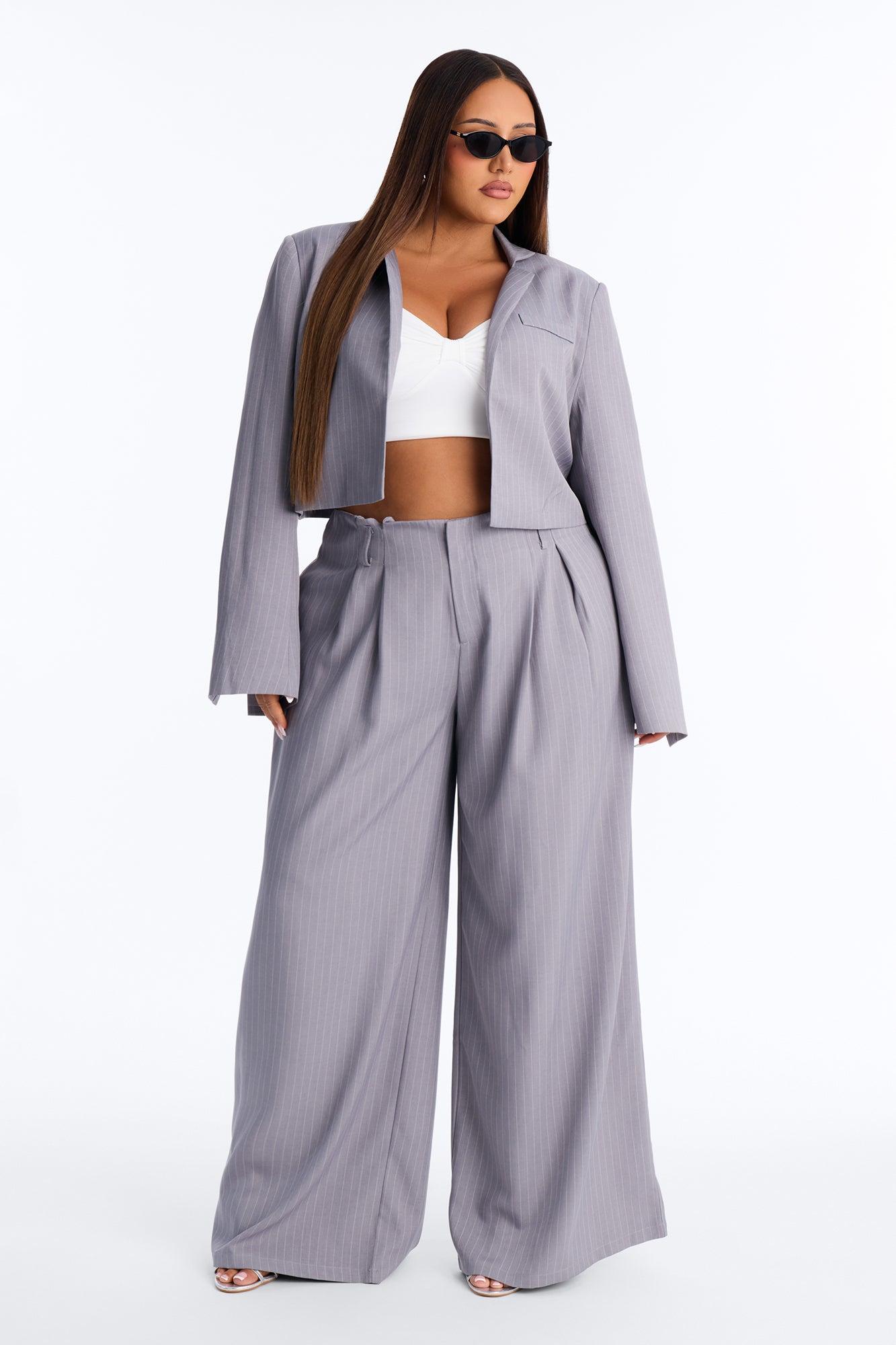 Ahmeira Cropped Pinstripe Blazer - Grey/combo Female Product Image