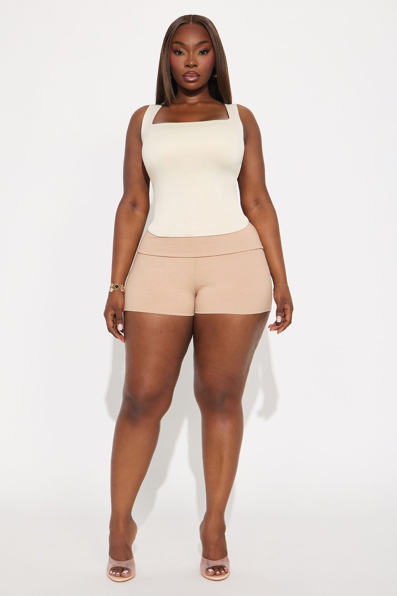 Ribbed Foldover Shorts - Tan Female Product Image
