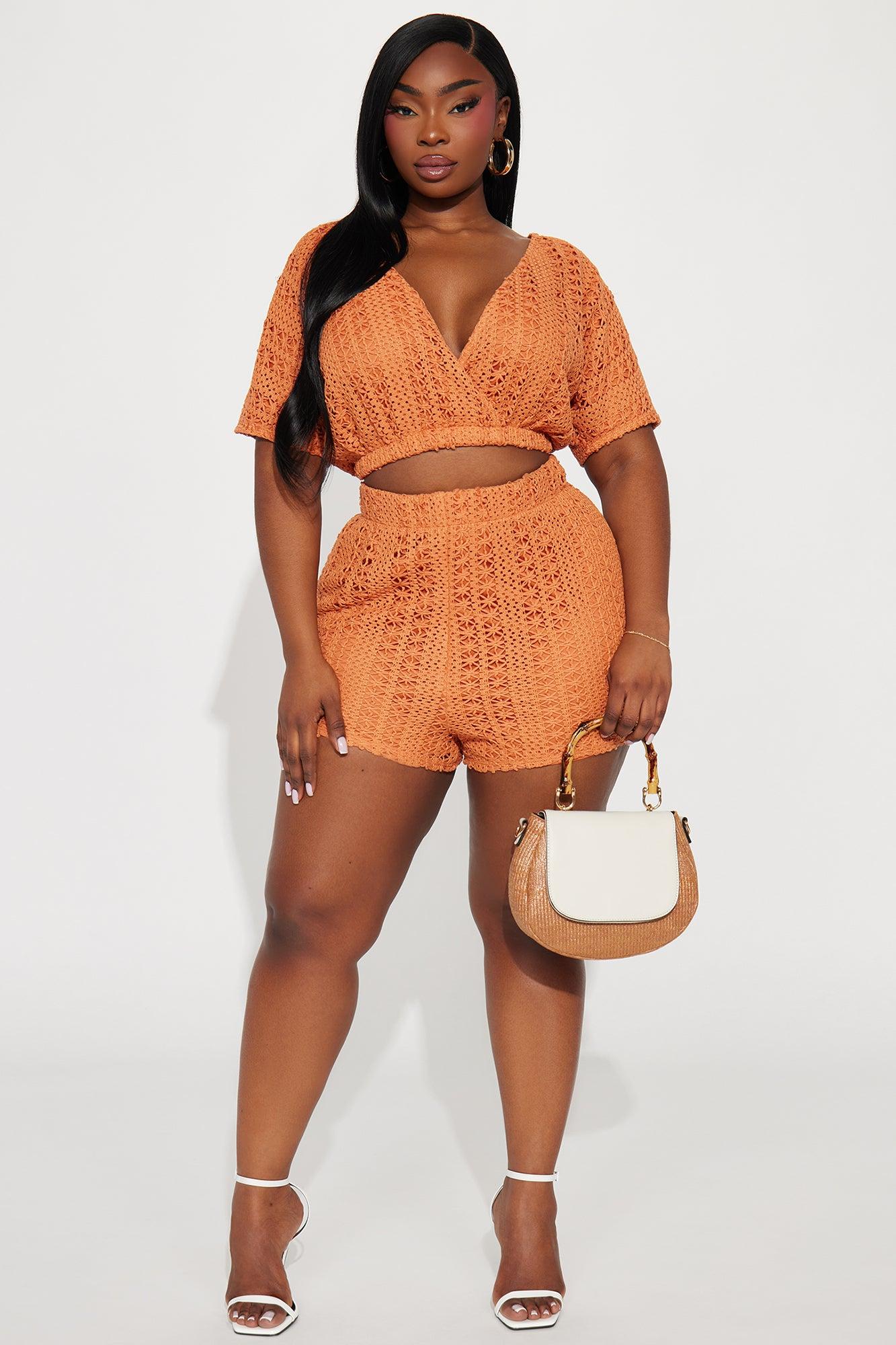 Keep It Cool Crochet Short Set - Rust Product Image
