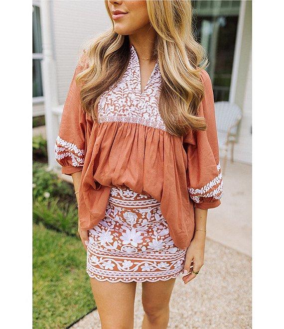 J.Marie Kennedy Floral Embroidered High Rise A-Line Mini Skirt Product Image