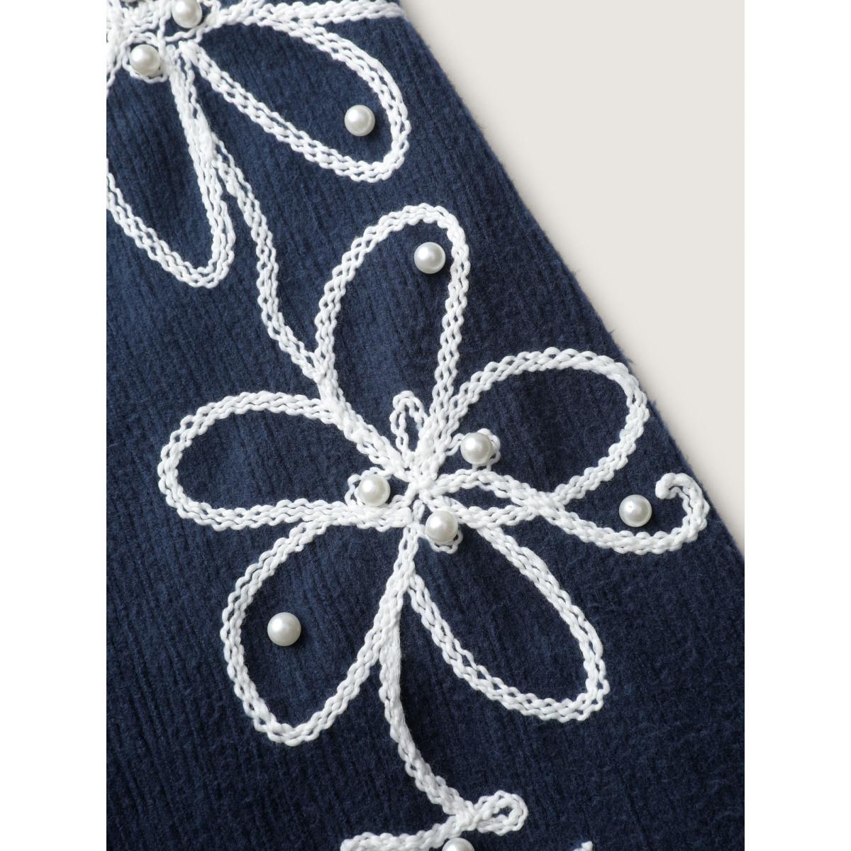 Plus Size Textured Stretchy 3D Beadwork Sweatshirt Women Indigo Leisure Texture Round Neck Casual Sweatshirts BloomChic 30/6X Product Image