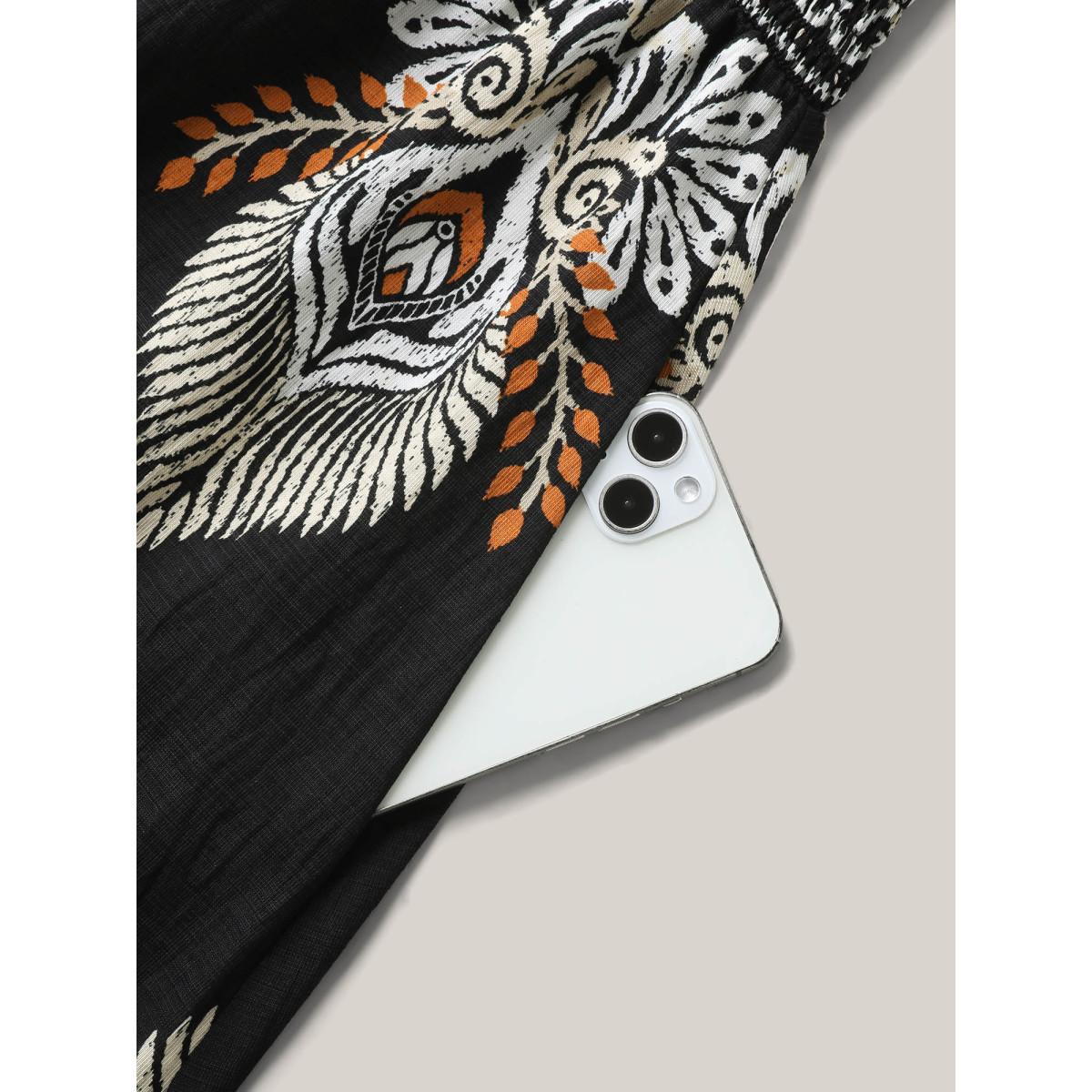 Plus Size Boho Print Pockets Cinched-Waist Midi Dress Black Women V-neck Sleeveless Curvy BloomChic 14-16/1X Product Image