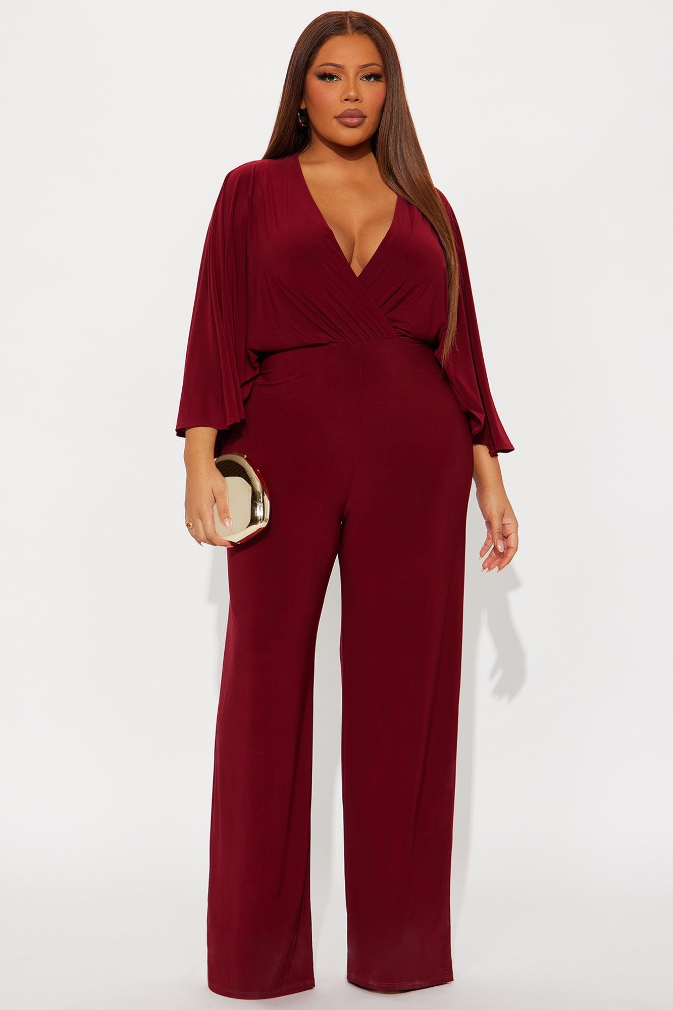 Jelena Cape Top Wide Leg Jumpsuit - Burgundy Female Product Image
