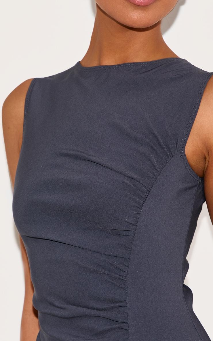  Charcoal Stretch Woven Ruched Bodycon Dress Product Image