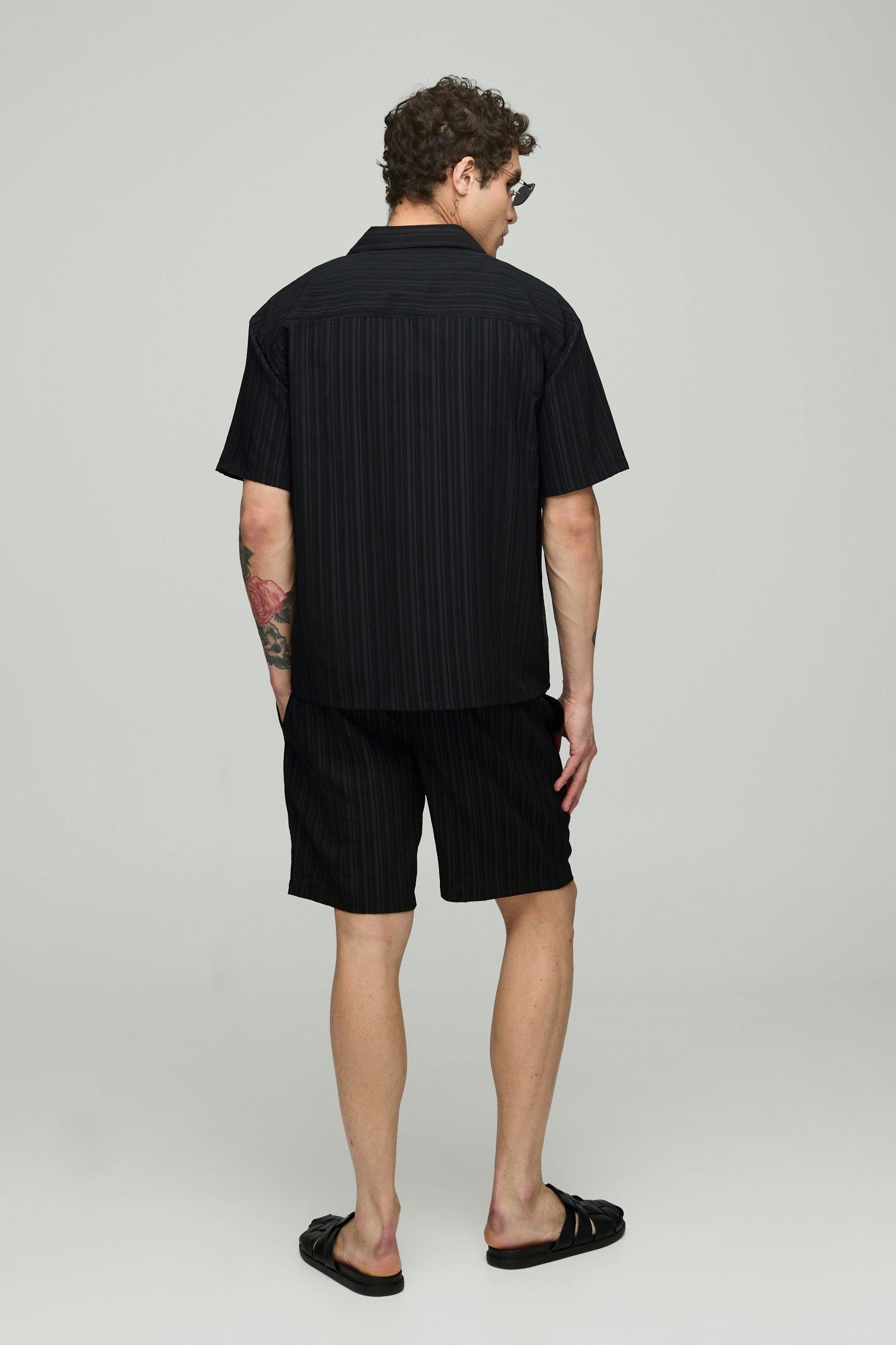 Oversized Textured Short Sleeve Shirt & Short Set | boohooMAN USA Product Image