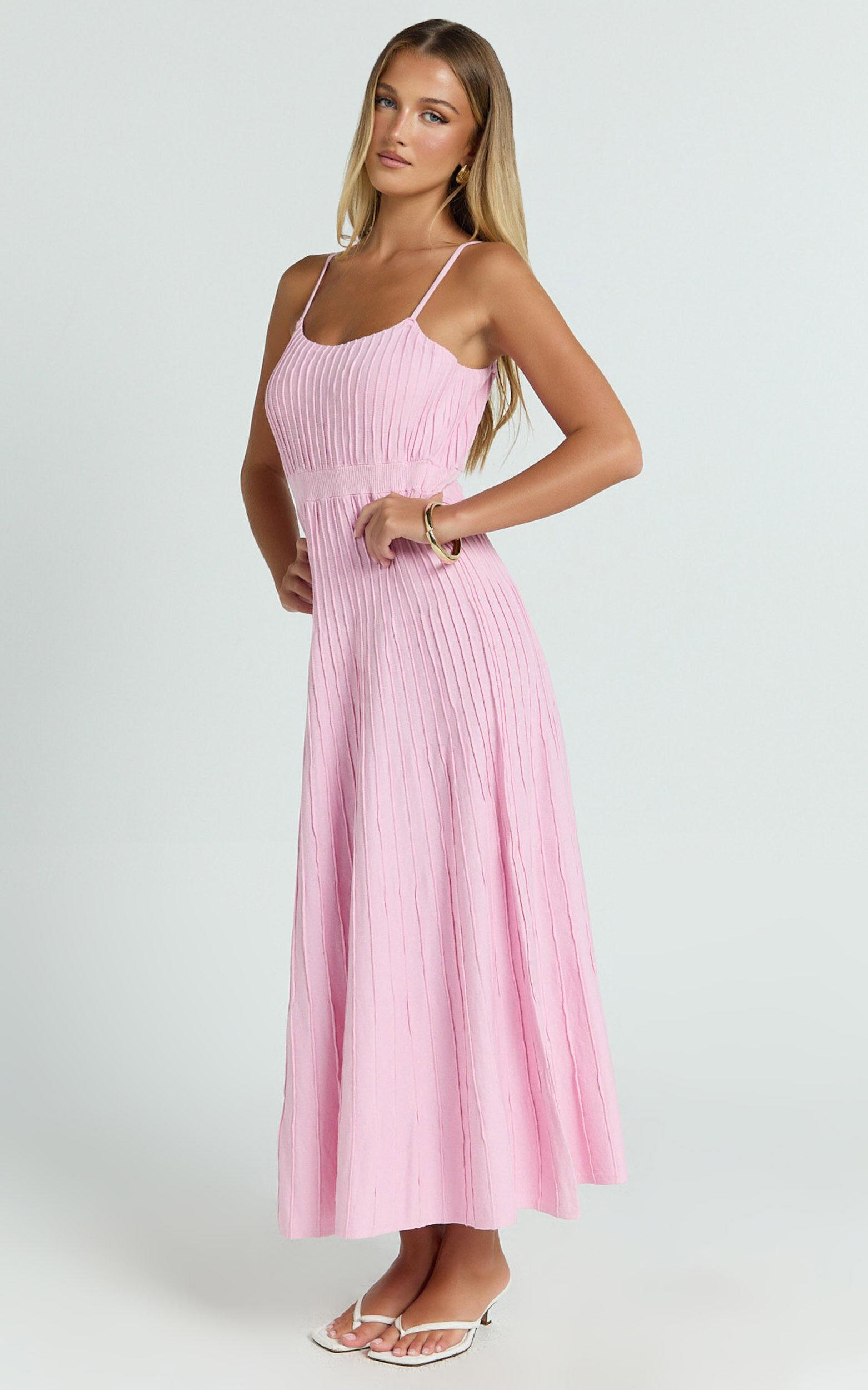 Donissa Midi Dress - Panelled Knit Dress in Pale Pink Product Image