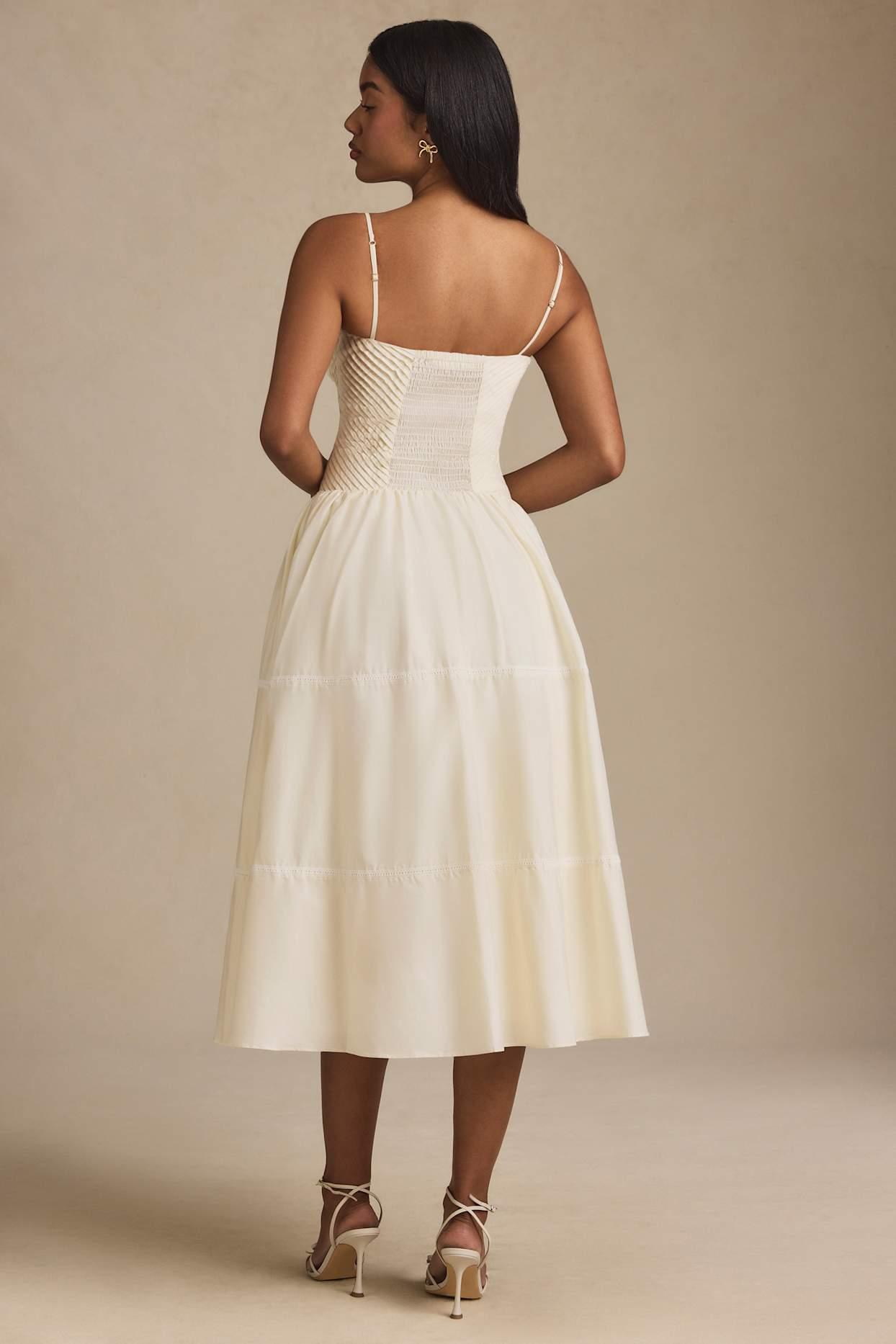 Lace-Trim Pintucked Poplin Midaxi Dress in Ivory Product Image