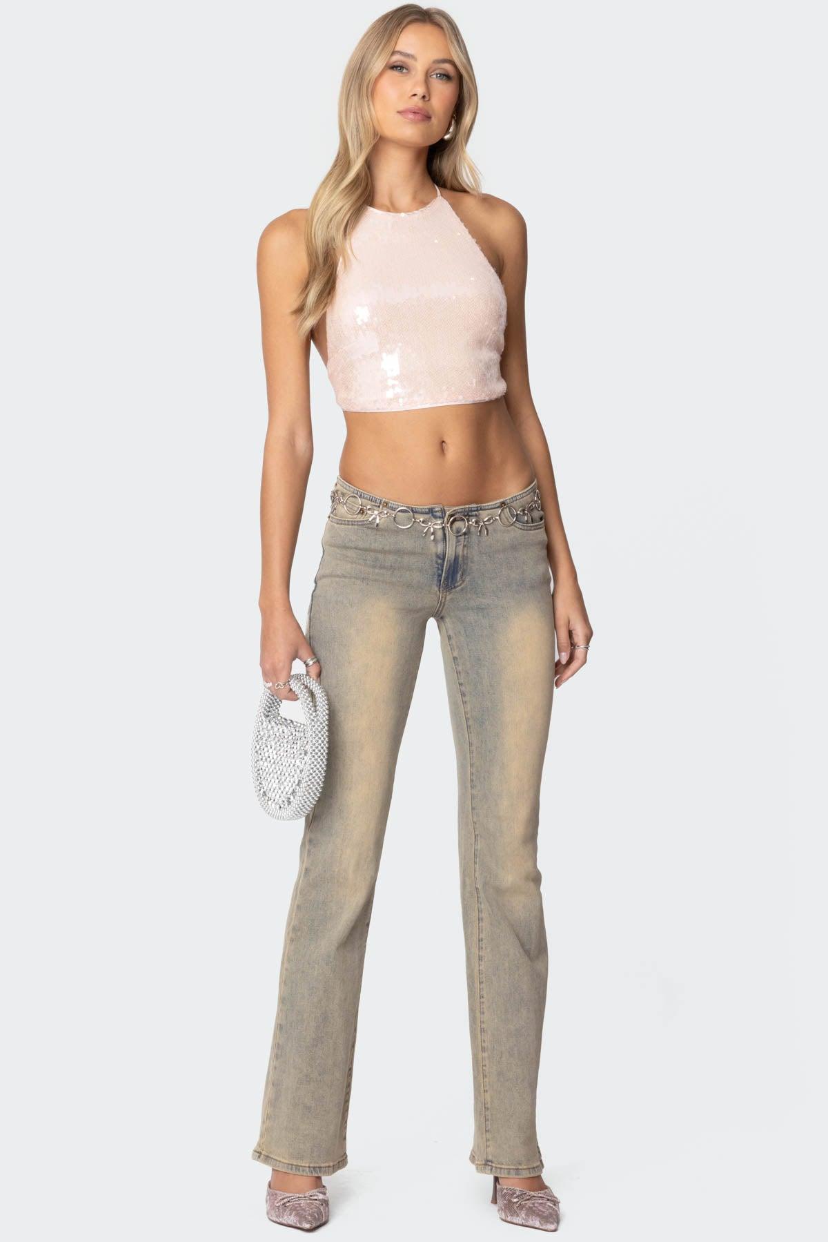 Sequin Open Back Halter Top Product Image