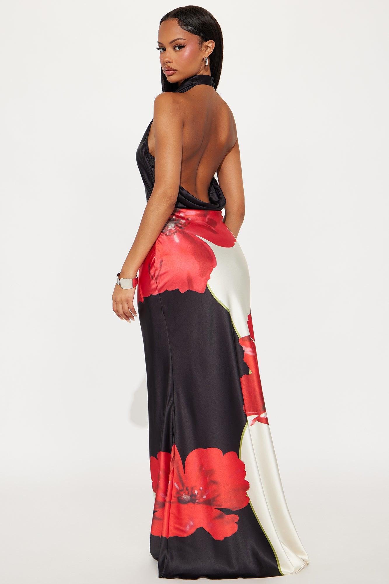 Bianca Backless Satin Maxi Dress - Black/combo Female Product Image